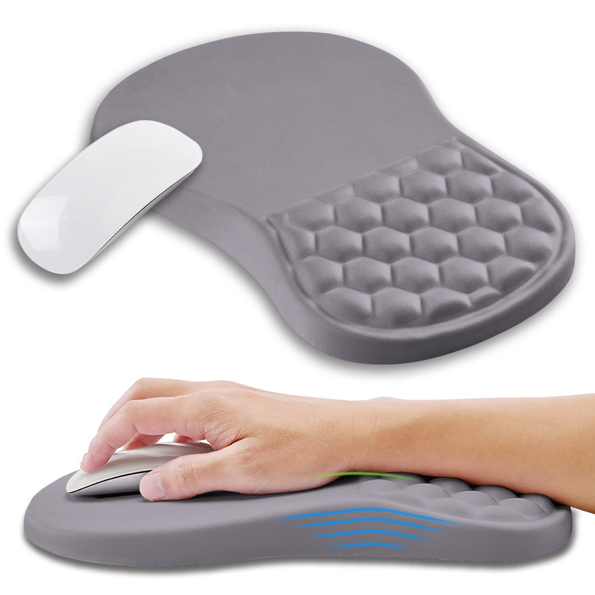 Ergonomic Mouse Pad Wrist Support with Memory Foam Massage Bulge, Carpal Tunnel Pain Relief Mousepad Wrist Rest for Mouse(12x8 inch, Black)
