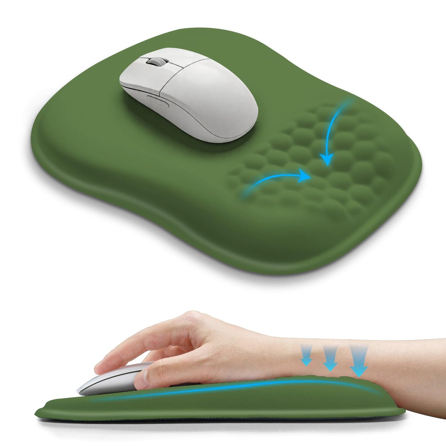 Hokafenle Ergonomic Wrist-hugging Mouse Pad Wrist Support, U-shaped Holding Wrist Rest Mousepad for Carpal Tunnel Pain Relief with Cushioned Memory Foam Slope Massage Bulge (Classic 10.2x8.3 in,Black)