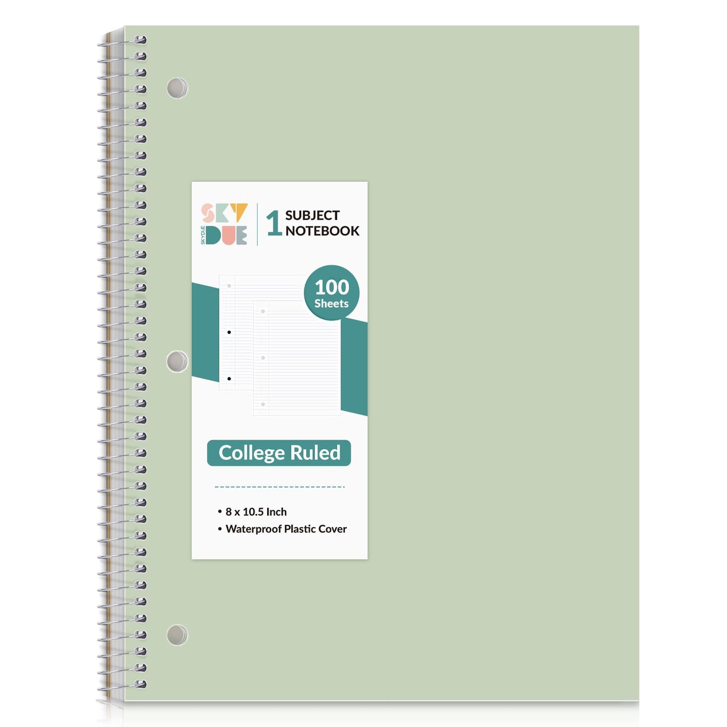 SKYDUE 8"x10.5" Spiral Notebook - College Ruled 100 Sheets, 1 Subject Notebook for School & Office, 3-Hole Punched Paper, Floral Design
