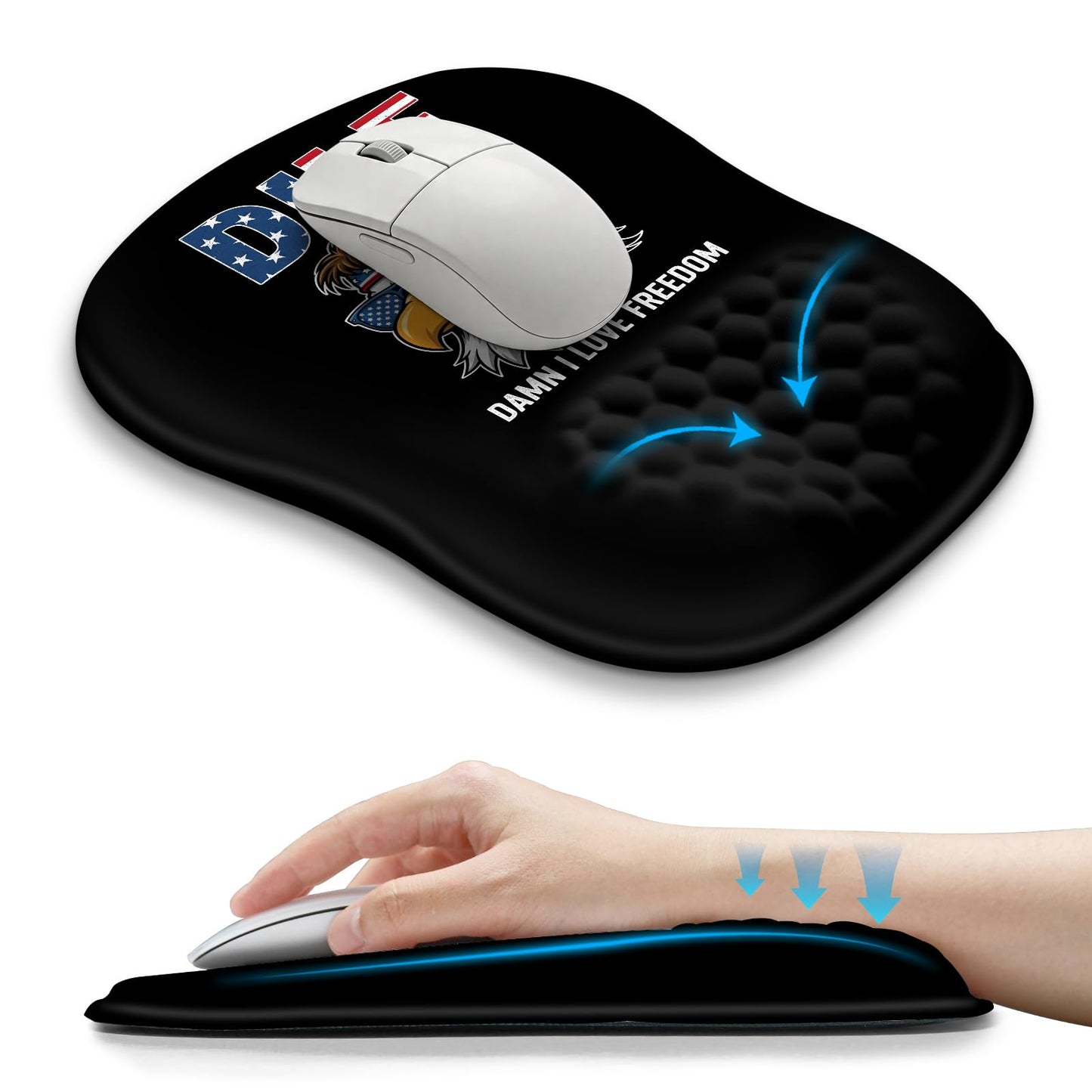 Hokafenle Ergonomic Wrist-hugging Mouse Pad Wrist Support, U-shaped Holding Wrist Rest Mousepad for Carpal Tunnel Pain Relief with Cushioned Memory Foam Slope Massage Bulge (Classic 10.2x8.3 in,Black)