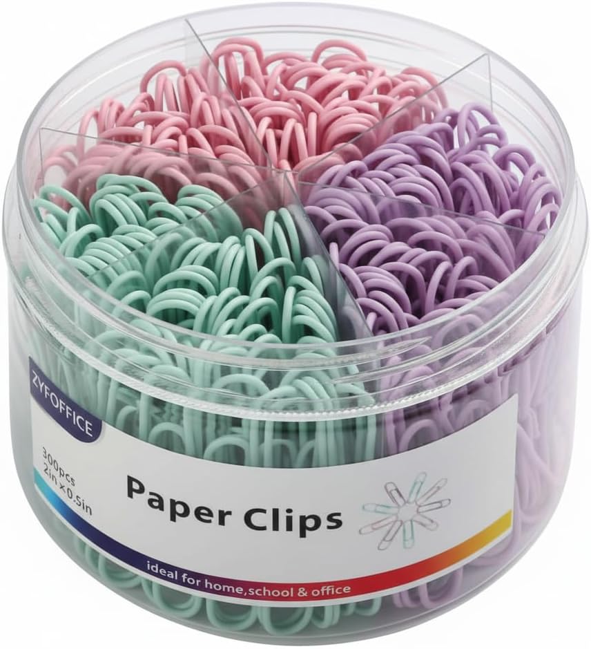 Pastel Jumbo Paper Clips, 2 Inch (50 mm) | 300pcs, Soft Color Clips, For Paperwork, Home, School and Office Use