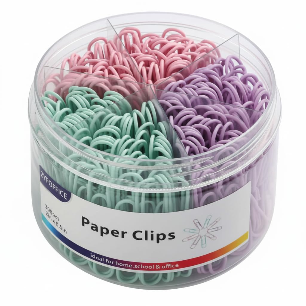 Pastel Jumbo Paper Clips, 2 Inch (50 mm) | 300pcs, Soft Color Clips, For Paperwork, Home, School and Office Use