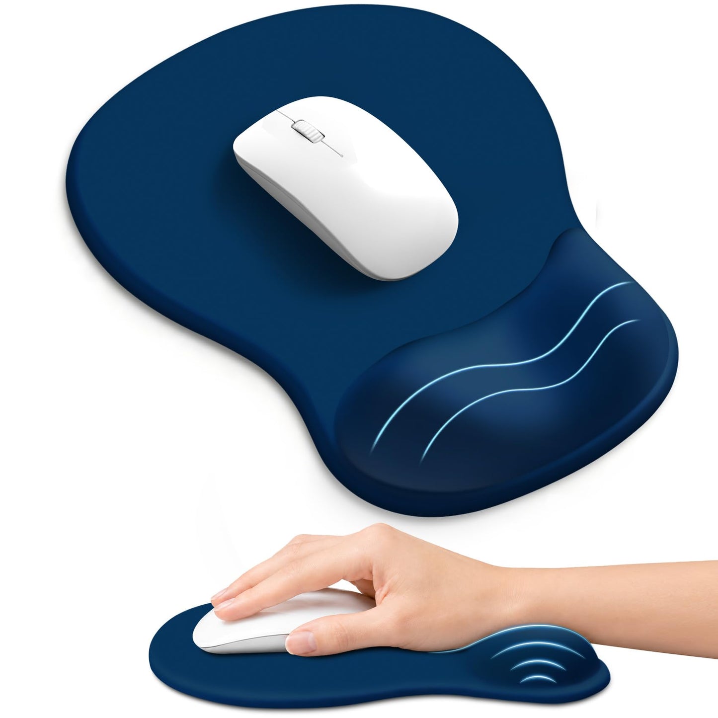 Ergonomic Mouse Pad with Wrist Rest, Gel Wrist Support, Black | 10.2 x 7.6 in Mouse Pad with Smooth Fabric Surface and Non-Slip Rubber Base for Office, Home, Study, and Gaming