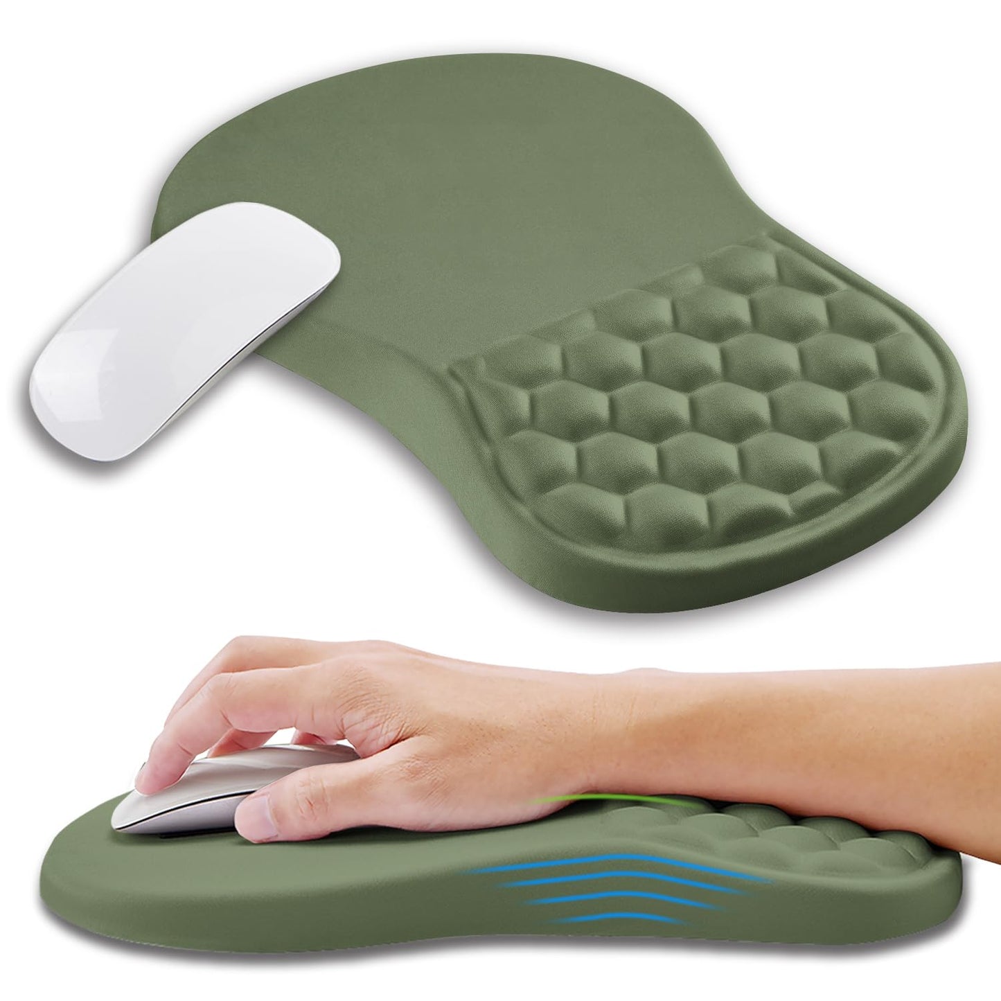 Ergonomic Mouse Pad Wrist Support with Memory Foam Massage Bulge, Carpal Tunnel Pain Relief Mousepad Wrist Rest for Mouse(12x8 inch, Black)
