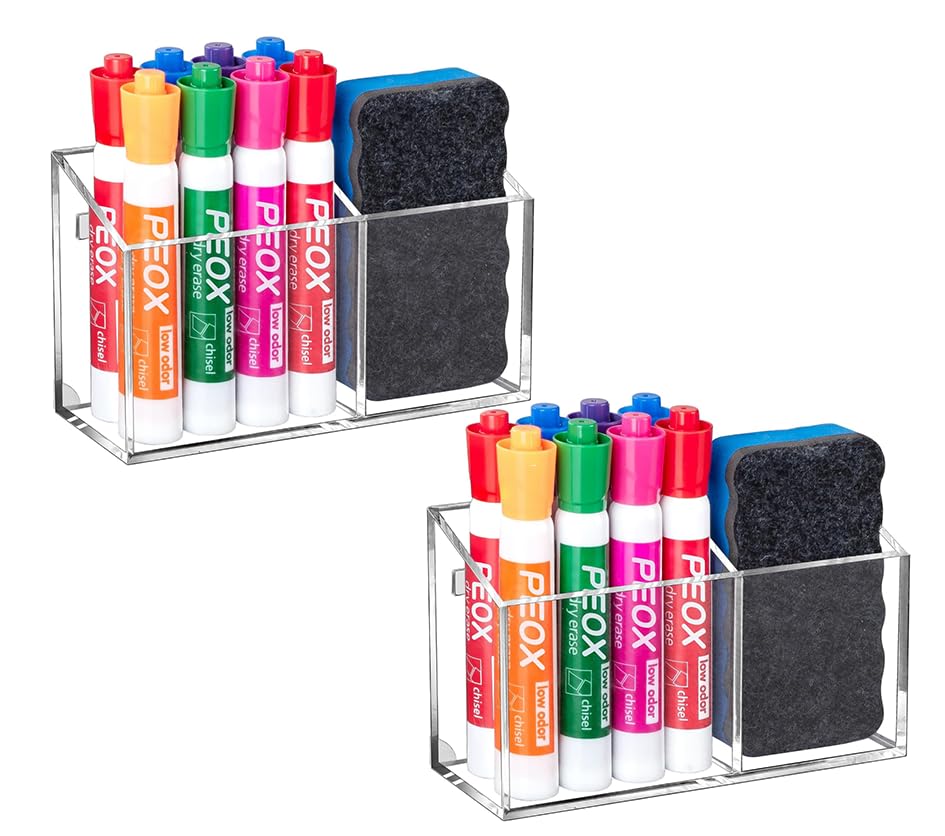BEYGORM Magnetic Dry Erase Marker Holder for Whiteboard & Refrigerator | Non-slip Acrylic Pen Holder for Classroom, Fridge Magnet, Locker Organizer Accessories, Teacher & School Supplies(Clear)