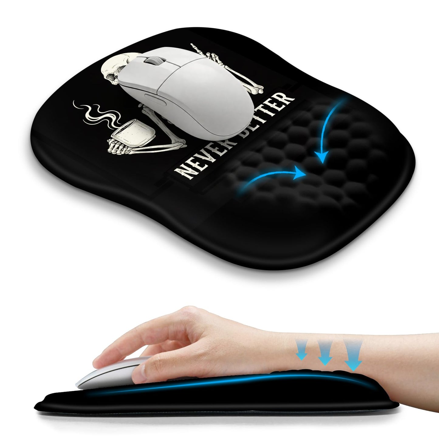 Hokafenle Ergonomic Wrist-hugging Mouse Pad Wrist Support, U-shaped Holding Wrist Rest Mousepad for Carpal Tunnel Pain Relief with Cushioned Memory Foam Slope Massage Bulge (Classic 10.2x8.3 in,Black)
