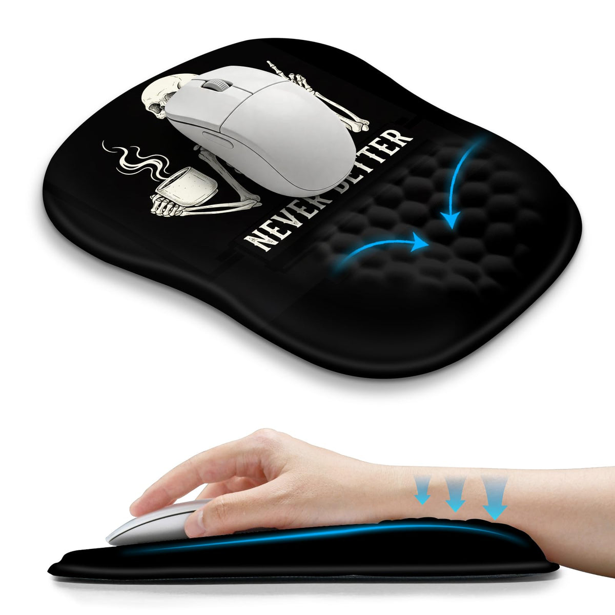 Hokafenle Ergonomic Wrist-hugging Mouse Pad Wrist Support, U-shaped Holding Wrist Rest Mousepad for Carpal Tunnel Pain Relief with Cushioned Memory Foam Slope Massage Bulge (Classic 10.2x8.3 in,Black)