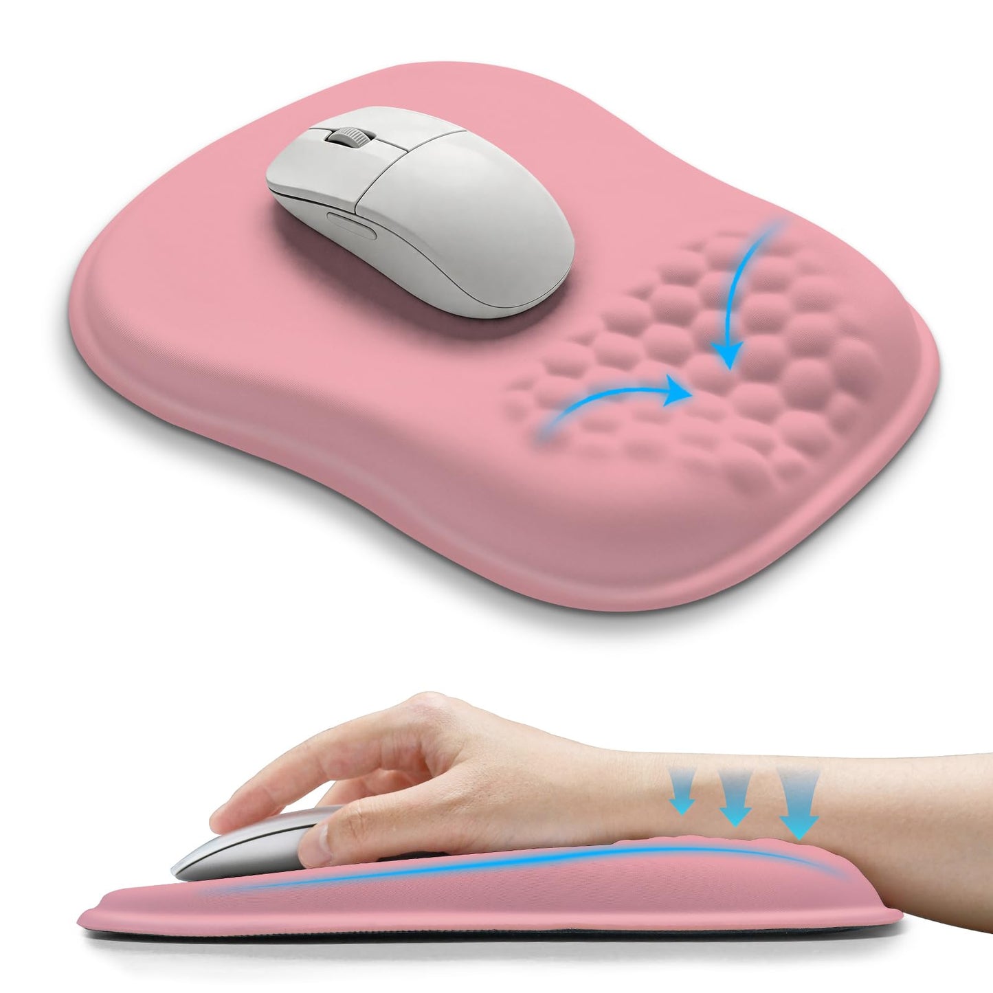 Hokafenle Ergonomic Wrist-hugging Mouse Pad Wrist Support, U-shaped Holding Wrist Rest Mousepad for Carpal Tunnel Pain Relief with Cushioned Memory Foam Slope Massage Bulge (Classic 10.2x8.3 in,Black)