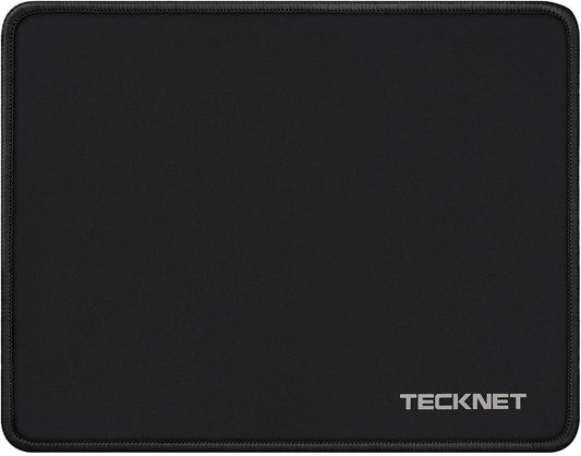 TECKNET Mouse Pad with Durable Anti-fray Stitching, Black Small Mousepad | Anti-slip Rubber Base, Ultra-smooth Surface, Waterproof Material, Gaming Mouse Mat for Laptop for Laser and Optical Mice