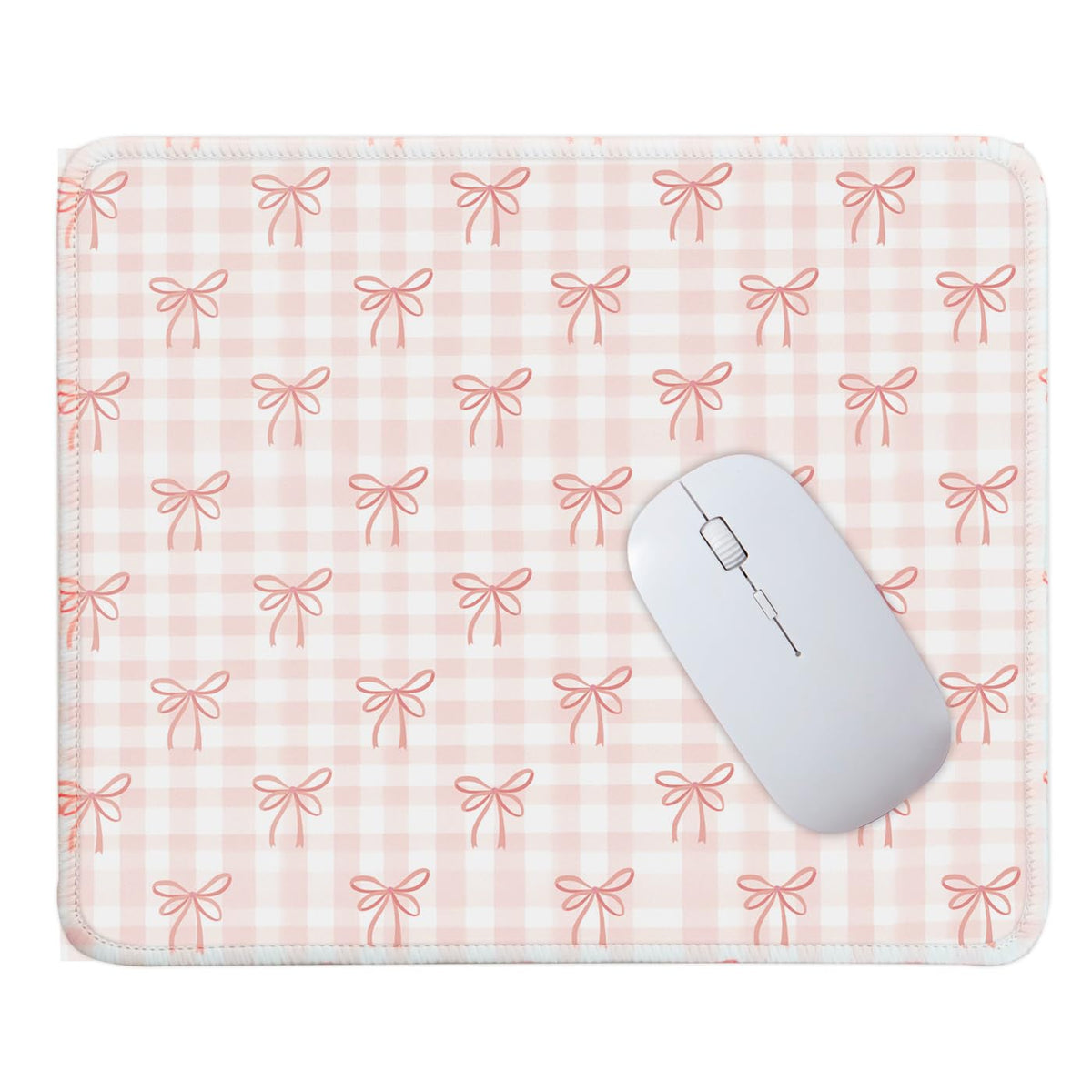 Mouse Pad for Desk with Stitched Edge, Premium Cute Washable Mouse Pads. Computer Mousepad with Non-Slip Rubber Base, Mousepads for Laptop, 9.25x7.75x0.12 inch (Pink Stripes)