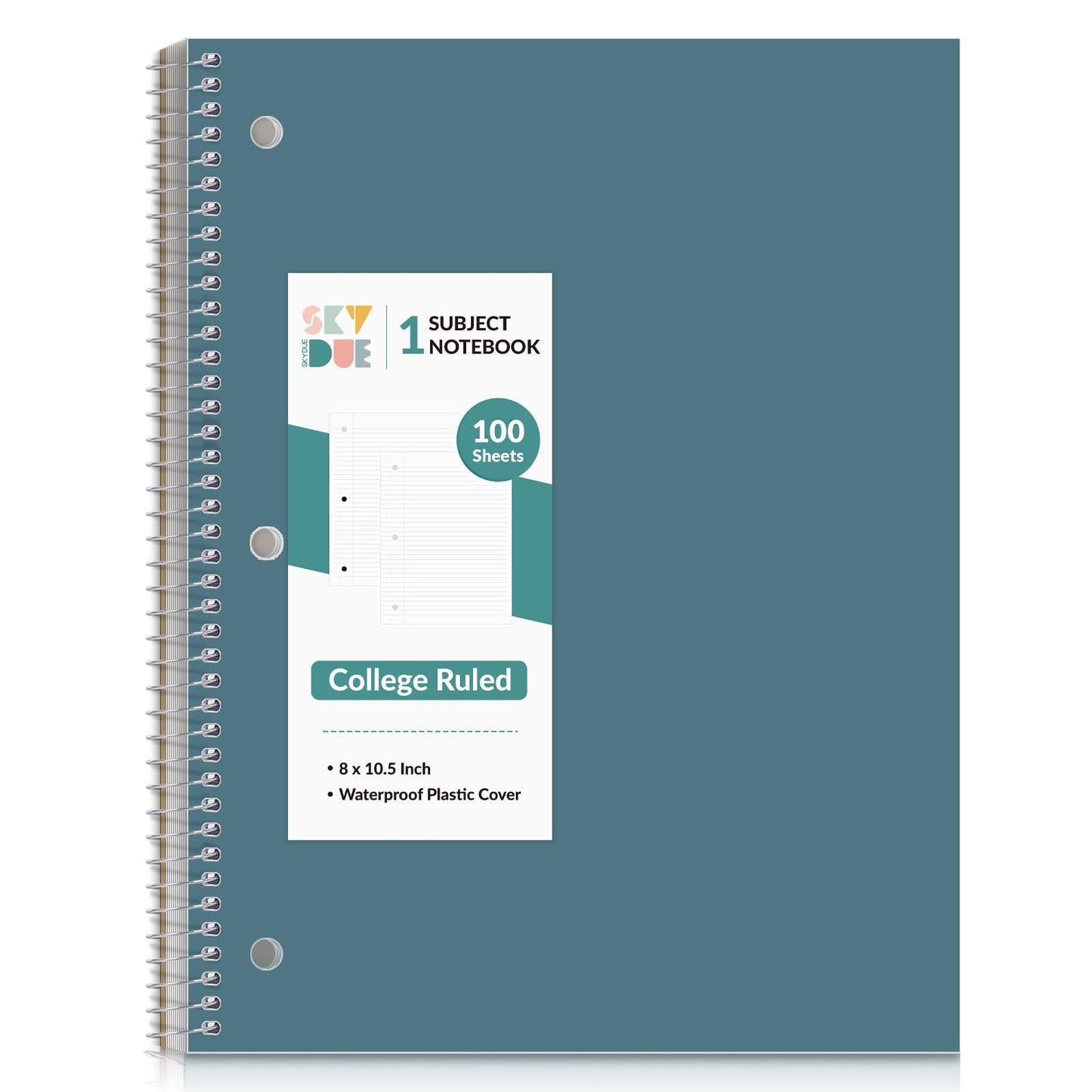 SKYDUE 8"x10.5" Spiral Notebook - College Ruled 100 Sheets, 1 Subject Notebook for School & Office, 3-Hole Punched Paper, Floral Design