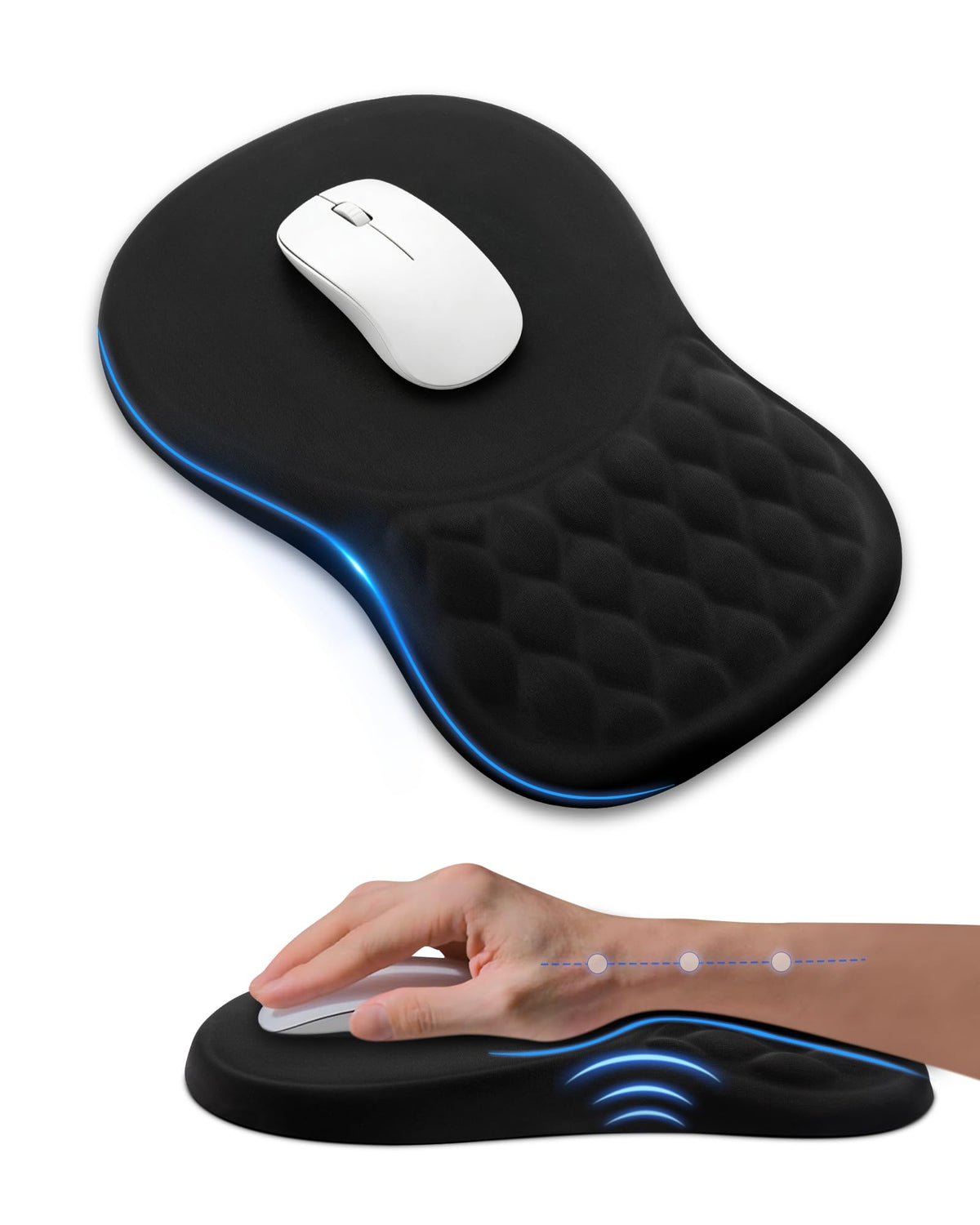 Ergonomic Mouse Pad with Sloped Memory Foam Wrist Rest (Black) | 3D Textured Wrist Cushion, Smooth Lycra Surface, Non-Slip PU Base, Comfortable Support for Office/Home Computer Desks