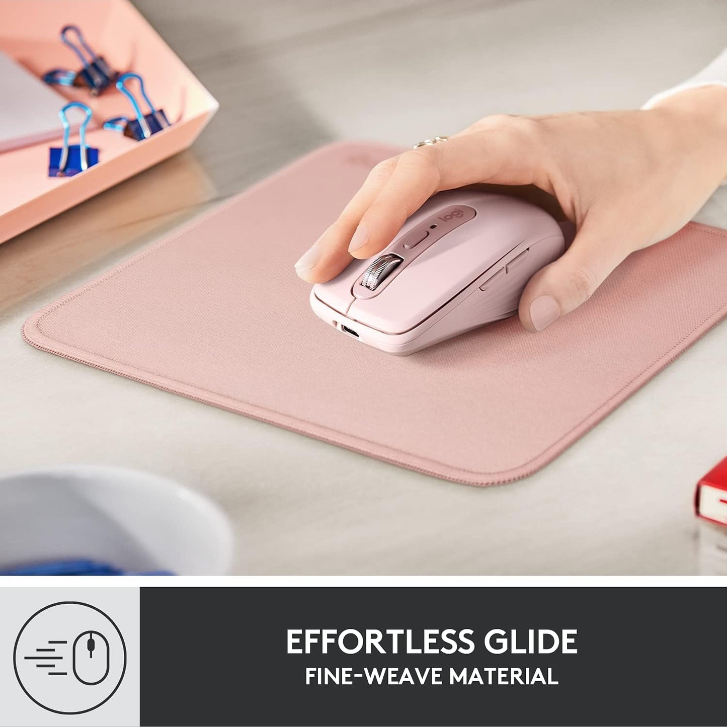 Logitech Studio Series Computer Mouse Pad - Darker Rose | Anti-slip rubber base, easy gliding surface, durable materials, portable design, for computers