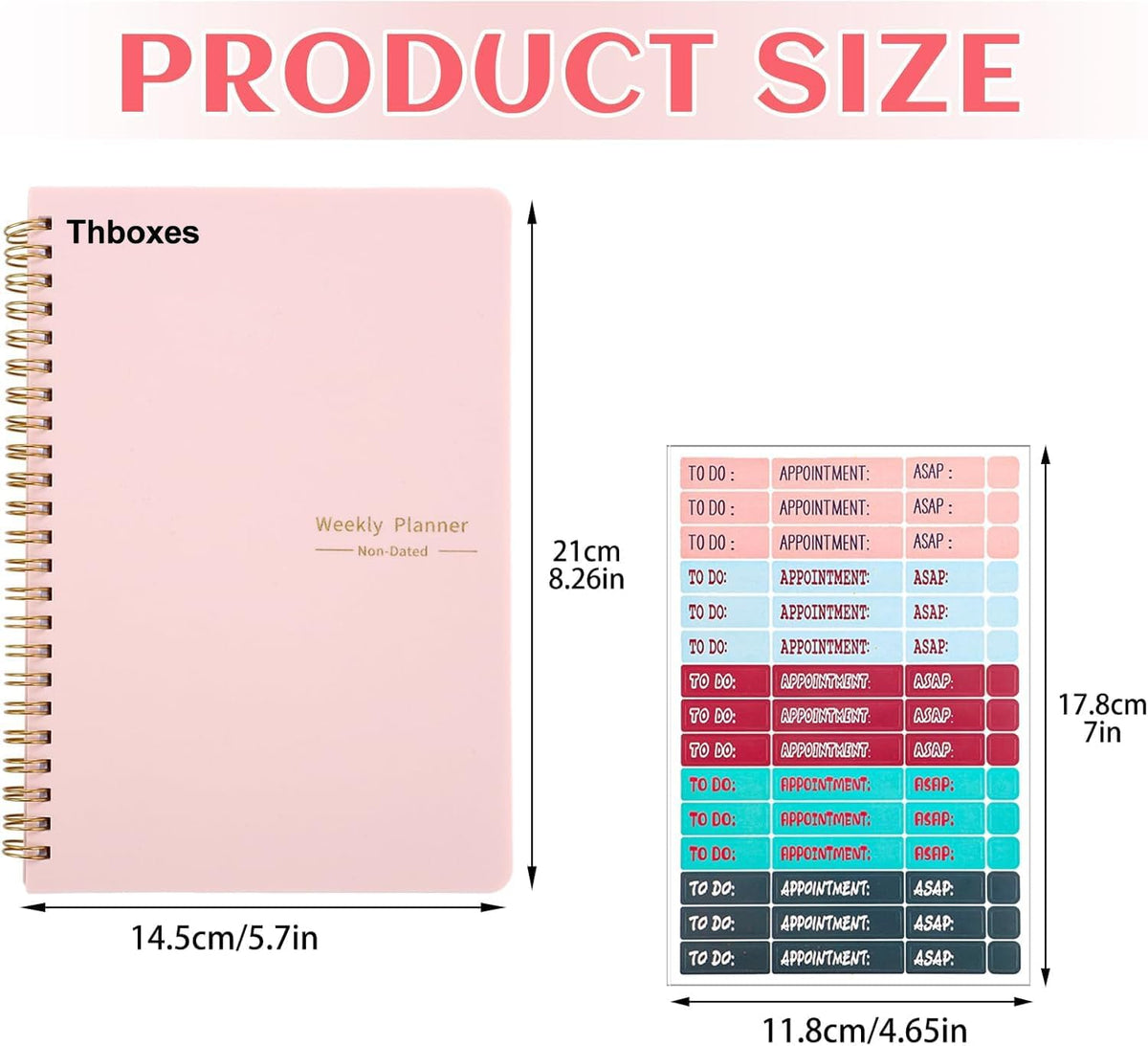 Thboxes A5 Weekly Planner Notebook, 52 Week Undated Journal for Women, Pink | Spiral Binding, Stickers, Planners for Home, Work, Office, College, School Supplies for Girls, Kids, Students, Teachers Gifts