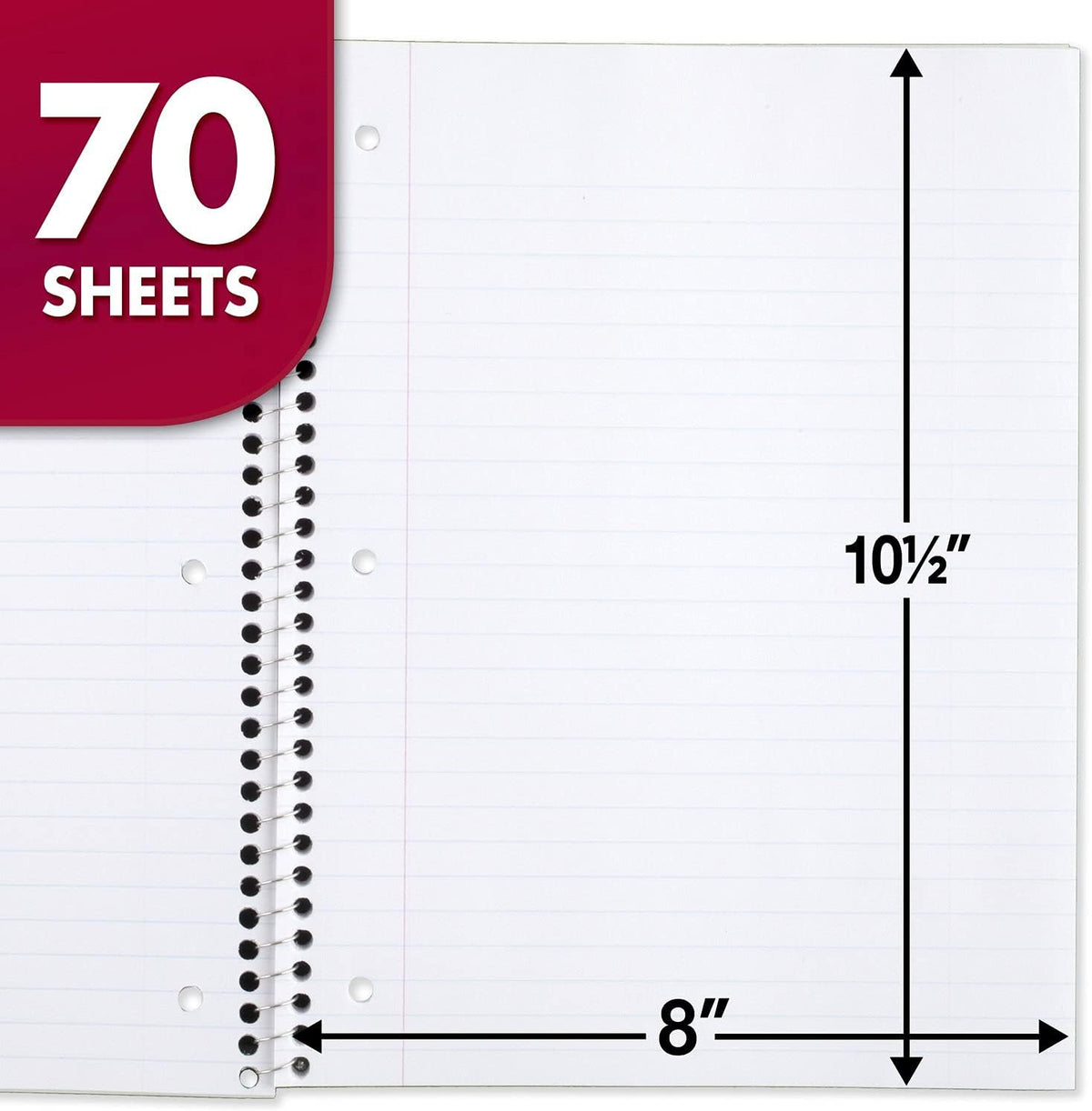 Mead Spiral Notebook, 24 Pack, 1 Subject, Wide Ruled Paper, 7-1/2" x 10-1/2", 70 Sheets per Notebook, Colors Will Vary (930203-ECM25)