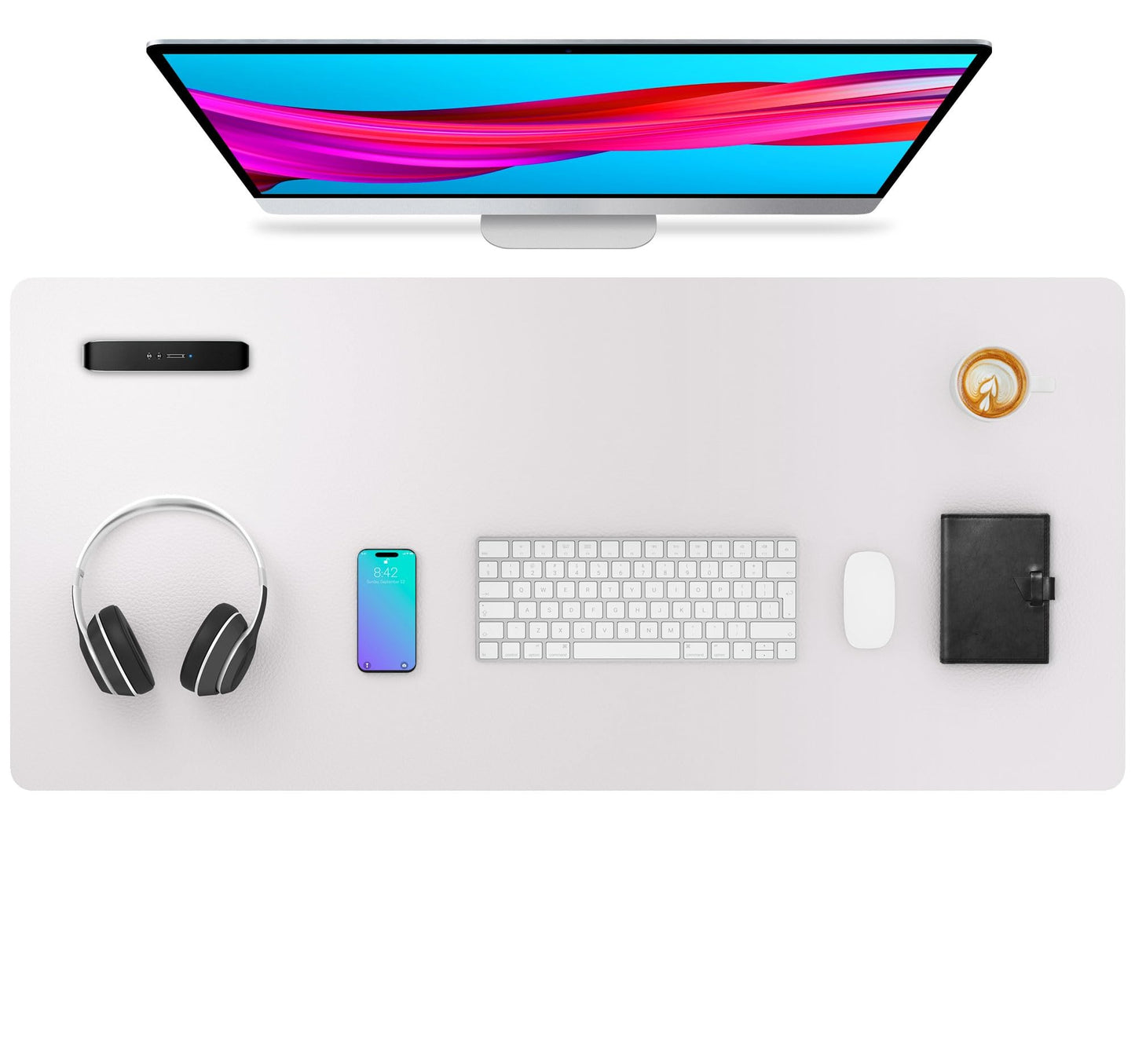 Aothia Non-Slip Waterproof PU Leather Desk Pad Protector for Mouse, Writing Desk, Office, Home, Laptop Blotter, 23.6" x 13.7", Black
