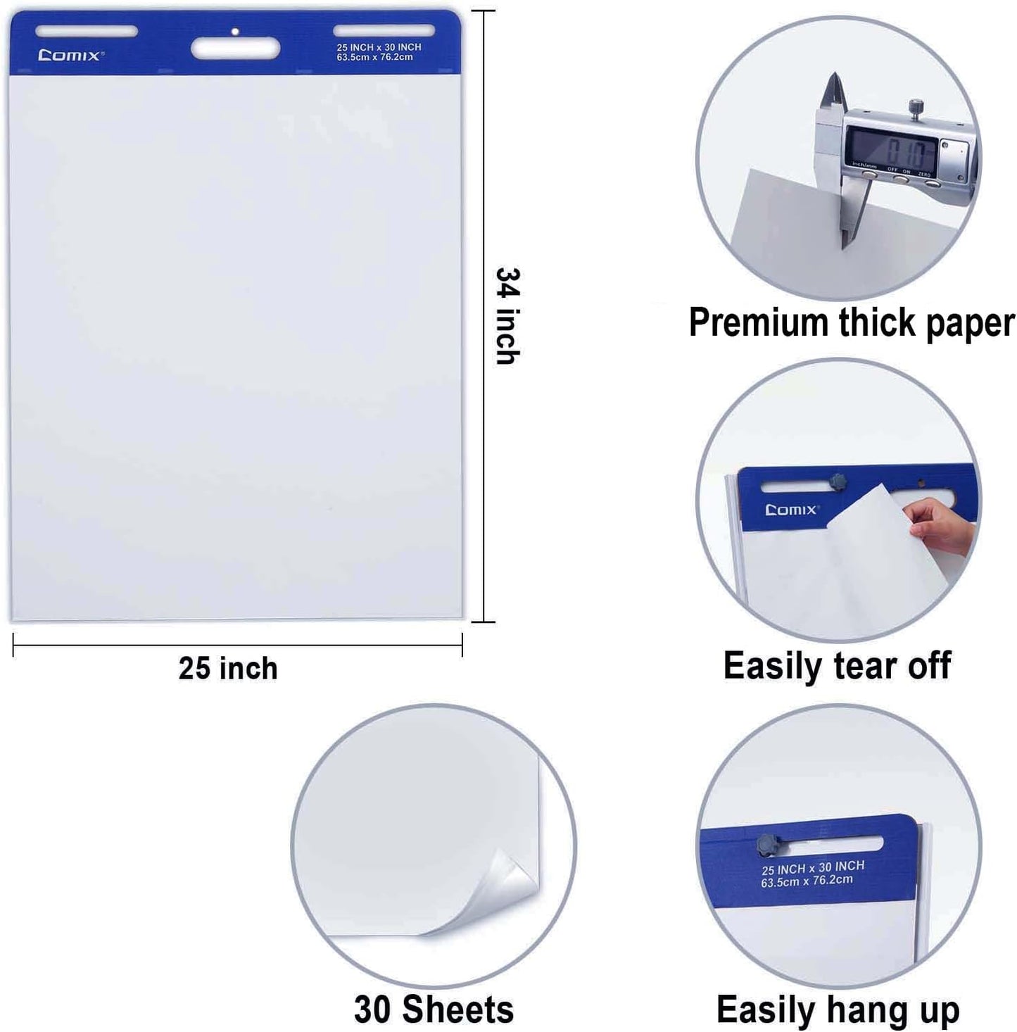 Comix Sticky Easel Pad, 25 x 30 Inch Flip Chart, 30 Sheets/Pad, 8 Pads | Super Sticky self stick easel chart paper bulk, premium teacher supplies for classroom, school and office meetings