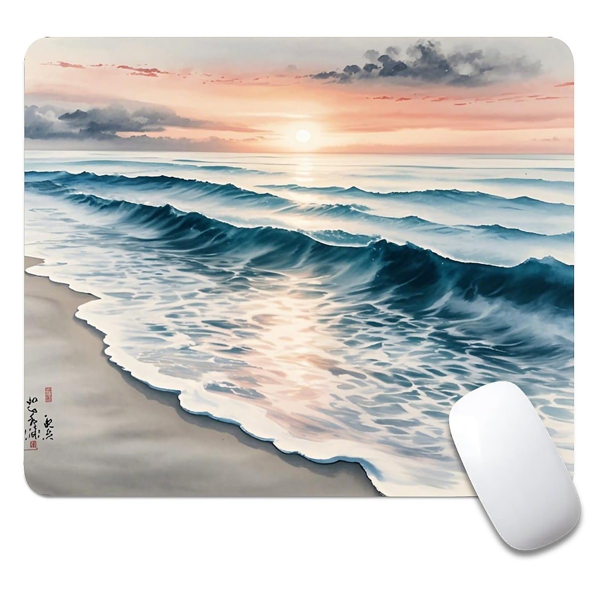 Beach Sunset Mouse Pad,Cute Mouse pad,Custom Small Mouse Pads with Designs,Portable Office Non-Slip Rubber Base Wireless Mouse Pad for Laptop