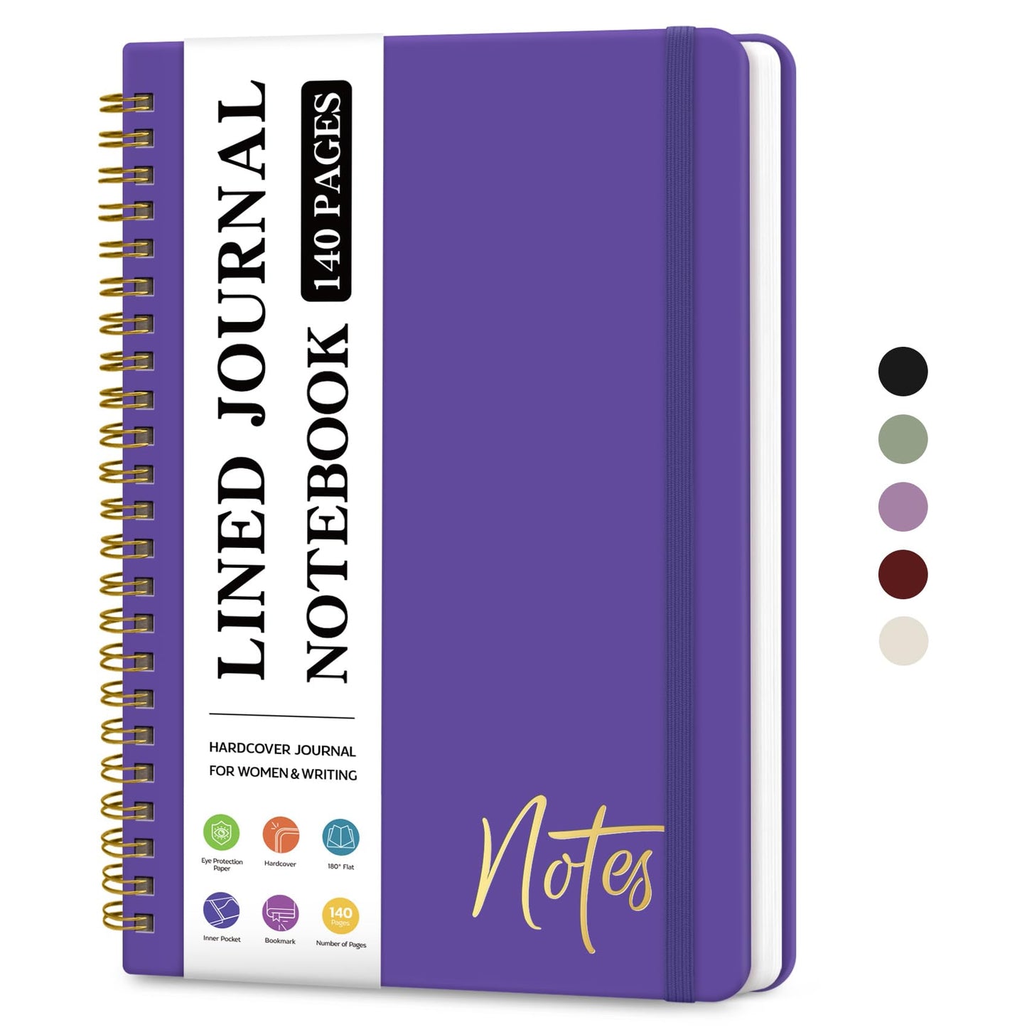 ZOTIA Lined Spiral Notebook for Work Hardcover Spiral Journal College Ruled | Purple, 5.7" x 7.9" Spiral Journals for Writing, Work Notebooks, Note taking and Office School Supplies, 140 Pages