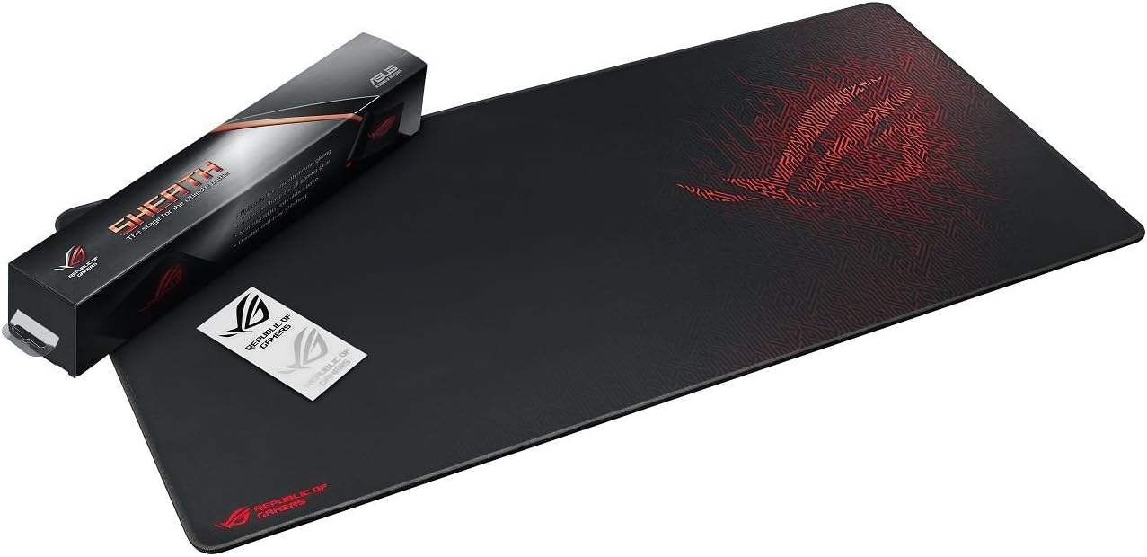 ASUS ROG Sheath Gaming Mouse Pad – 35.4” x 17.3", Extra-Large Surface, Pixel-Precise Tracking, Anti-Fray Stitched Edges, Non-Slip Base - Black/Red