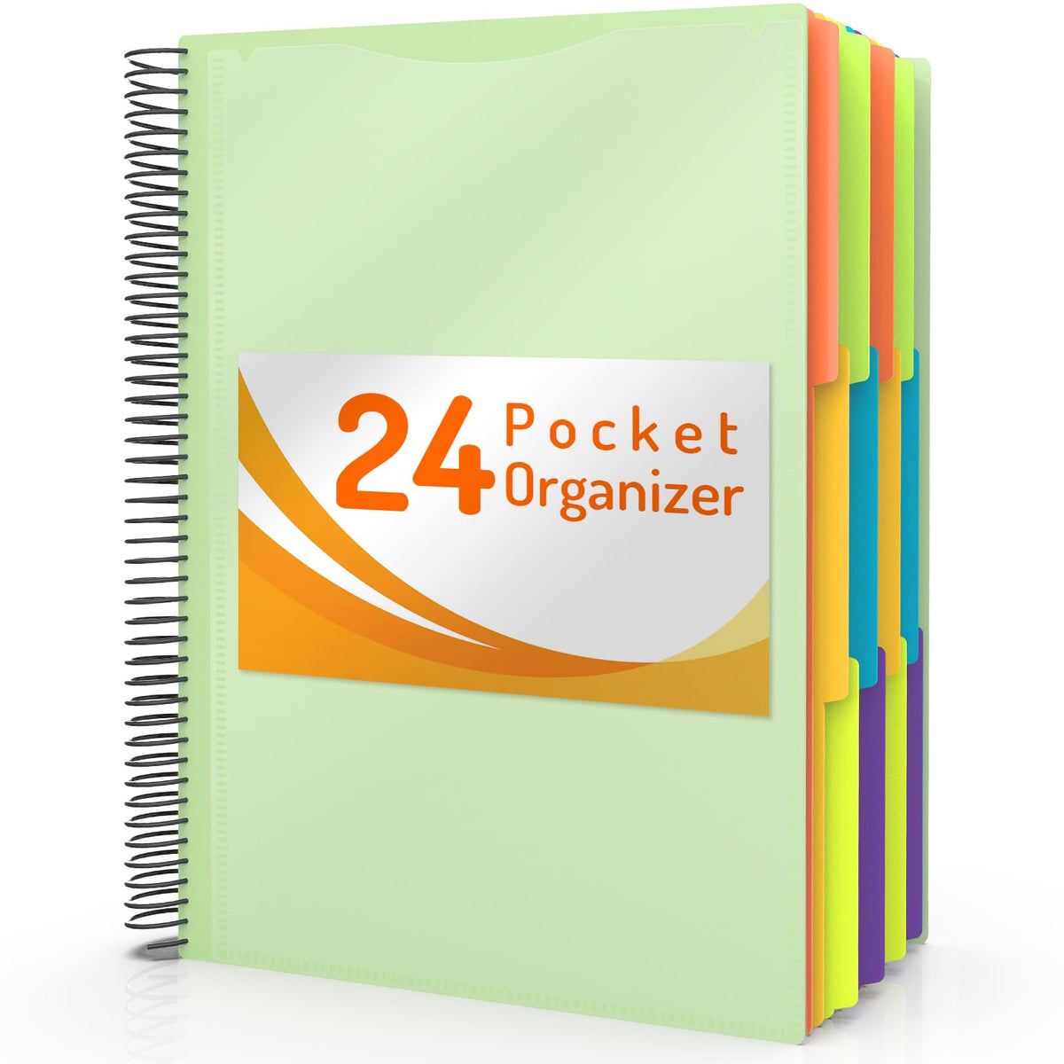 Forvencer 12 Pocket Project Organizer, 1/6-cut Tab Binder Organizer with Sticky Labels, Multi Pocket Folder with Zipper Pouch, Folder Binder Spiral Pocket Notebook, Office Supplies, Letter Size, Black