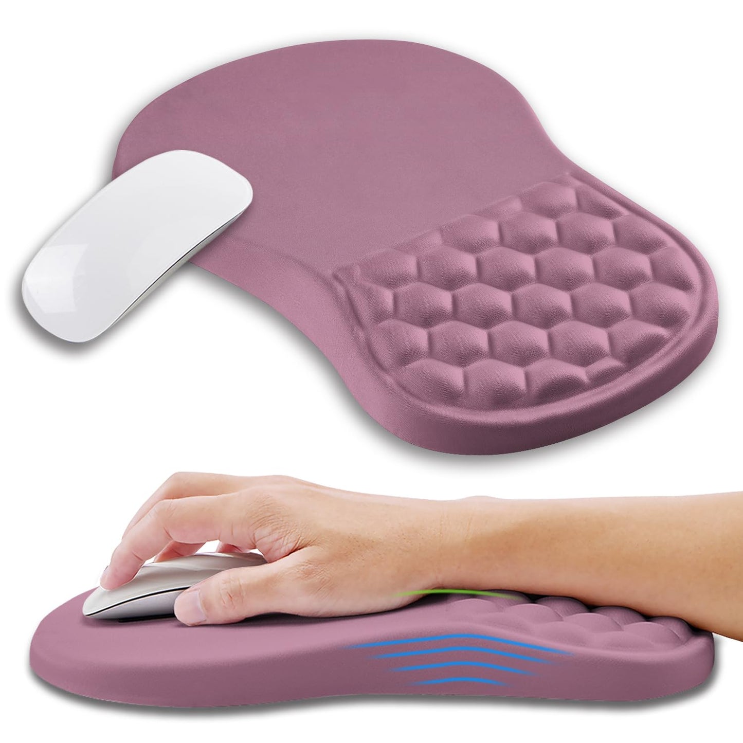 Ergonomic Mouse Pad Wrist Support with Memory Foam Massage Bulge, Carpal Tunnel Pain Relief Mousepad Wrist Rest for Mouse(12x8 inch, Black)