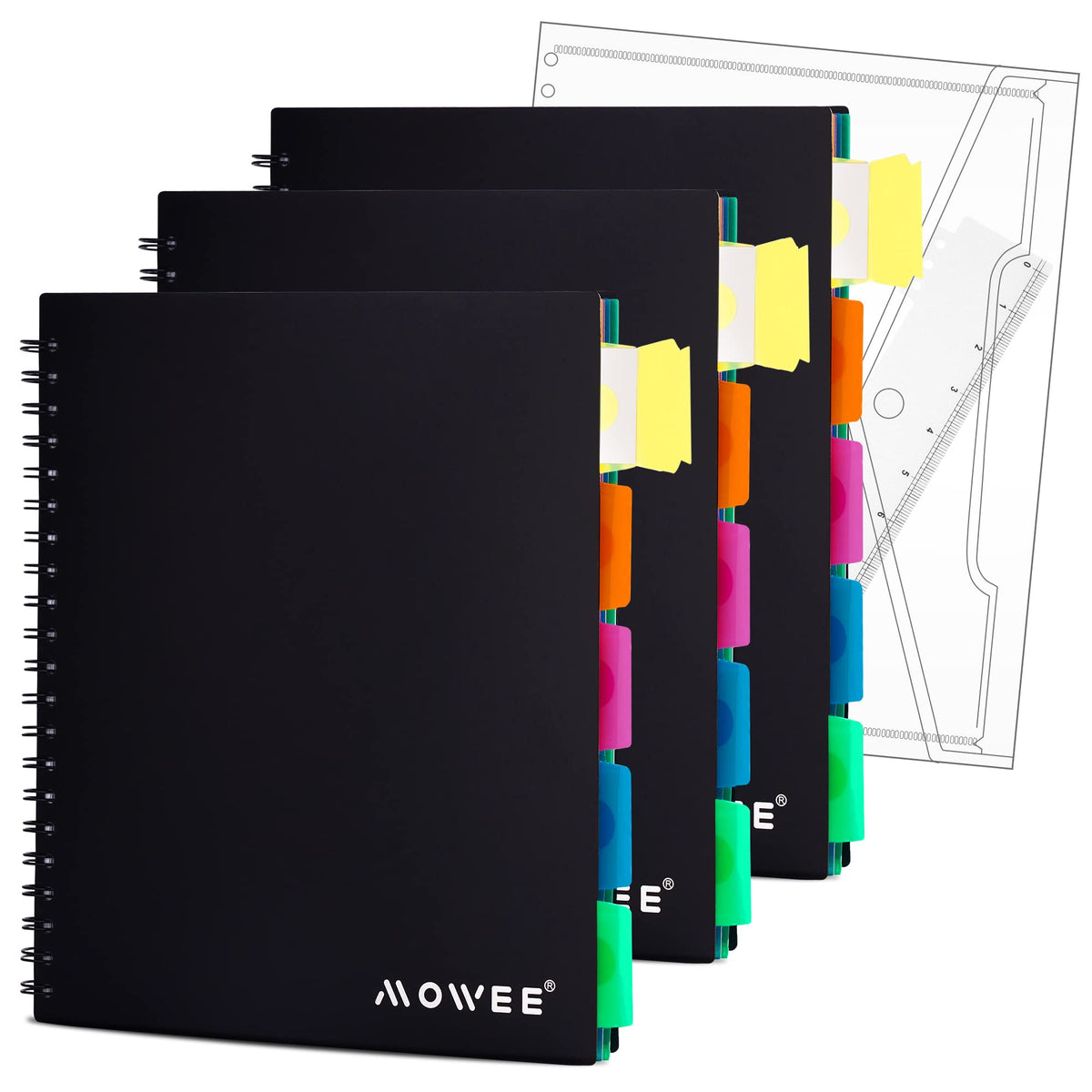 Spiral Notebook - 5 Subject Notebook, College Ruled Notebook With Dividers Pocket, Tabs Label, 11" Ruler, 200 Pages, for Writing Journal, Home & Office, School Supplies, 8.5''x11''Black | 200 Pages, 11" Ruler, 8.5"x11" Black, Pocket Dividers with Tab Labe
