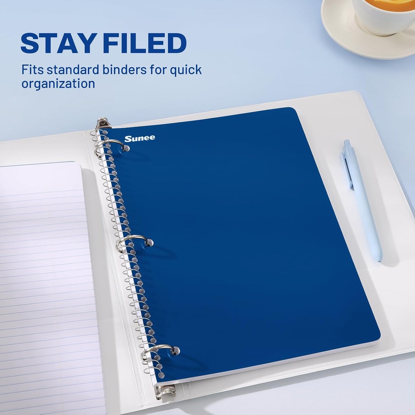 SUNEE Spiral Notebooks, 1-Subject, 12 Pack, Wide Ruled Paper, 8" x 10-1/2", 70 Sheets per Notebook, 3-Hole Punched Paper, Spiral Lined Notebooks for School, Work, Classic Colors