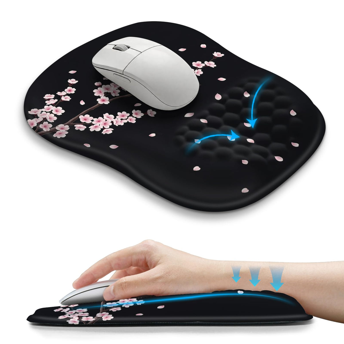 Hokafenle Ergonomic Wrist-hugging Mouse Pad Wrist Support, U-shaped Holding Wrist Rest Mousepad for Carpal Tunnel Pain Relief with Cushioned Memory Foam Slope Massage Bulge (Classic 10.2x8.3 in,Black)