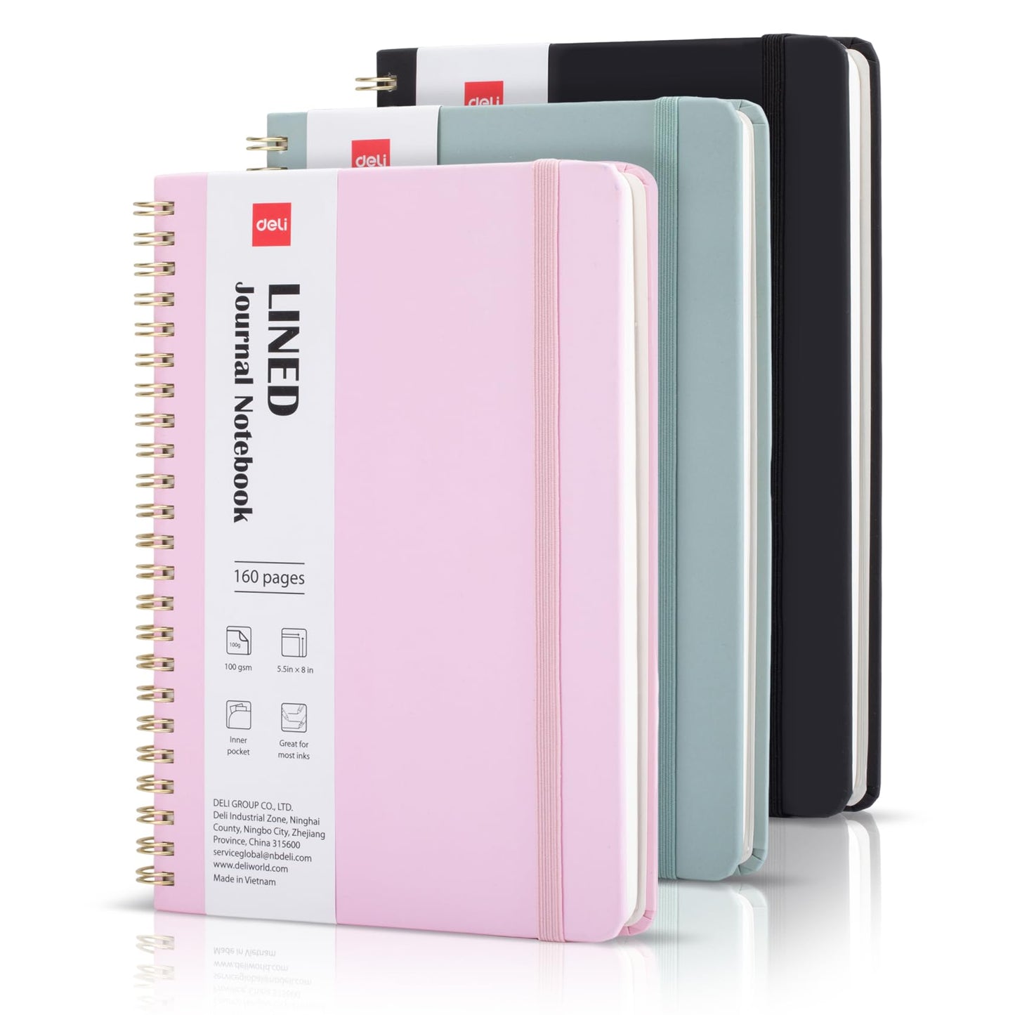deli 3 Pack Lined Spiral Journal Notebook, 160 Pages, A5 (5.5"x8") Hardcover Writing Notebook, College Ruled Spiral Bound Journal for Women & Men - Perfect for Work, School, Office & Note Taking