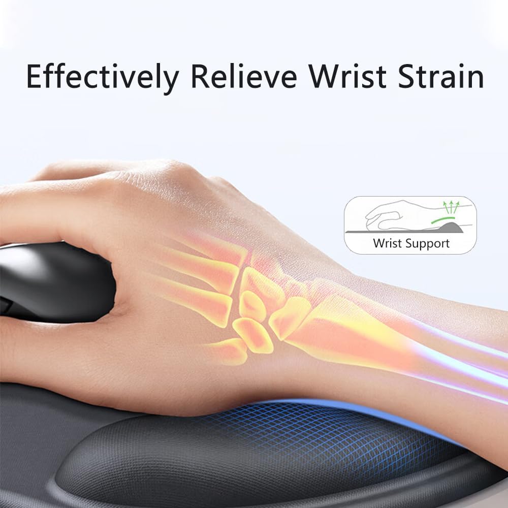 Ergonomic Mouse Pad with Wrist Rest, Gel Wrist Support Mousepad, Pain Relief Laptop Computer Mouse Pad, Non-Slip Mouse Pads for Office & Home (Black, 9.5 x 8.3 in)
