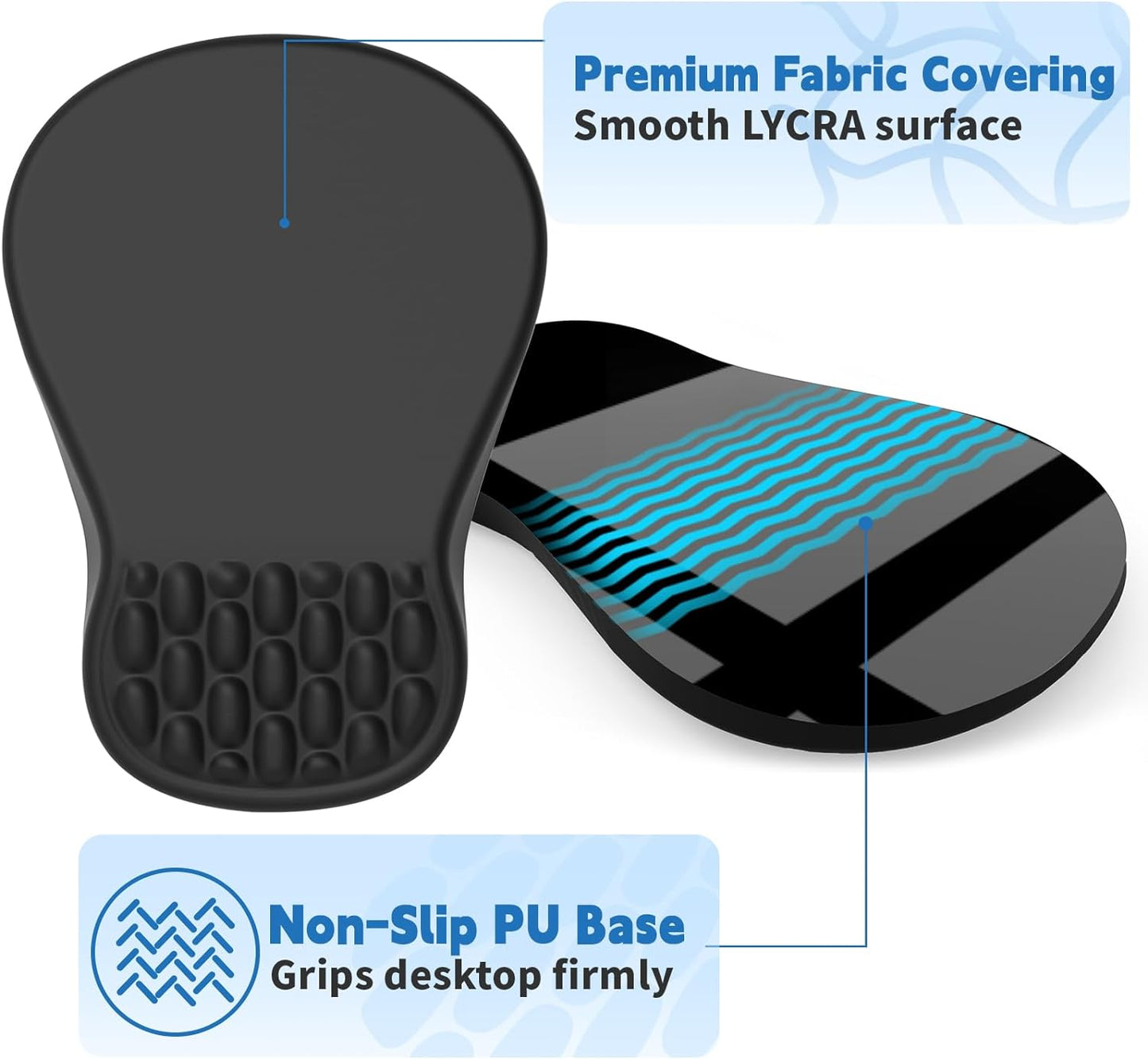 YIWEI Ergonomic Mouse Pad with Wrist Rest for Carpal Tunnel Pain Relief | Memory Foam Wrist Support,Non-Slip Rubber Base, Keyboard Computer Mousepad,Lycra Cloth Surface,Gaming Home Office,Black