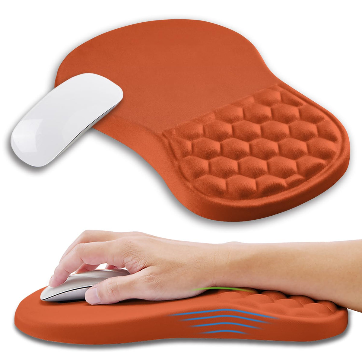 Ergonomic Mouse Pad Wrist Support with Memory Foam Massage Bulge, Carpal Tunnel Pain Relief Mousepad Wrist Rest for Mouse(12x8 inch, Black)