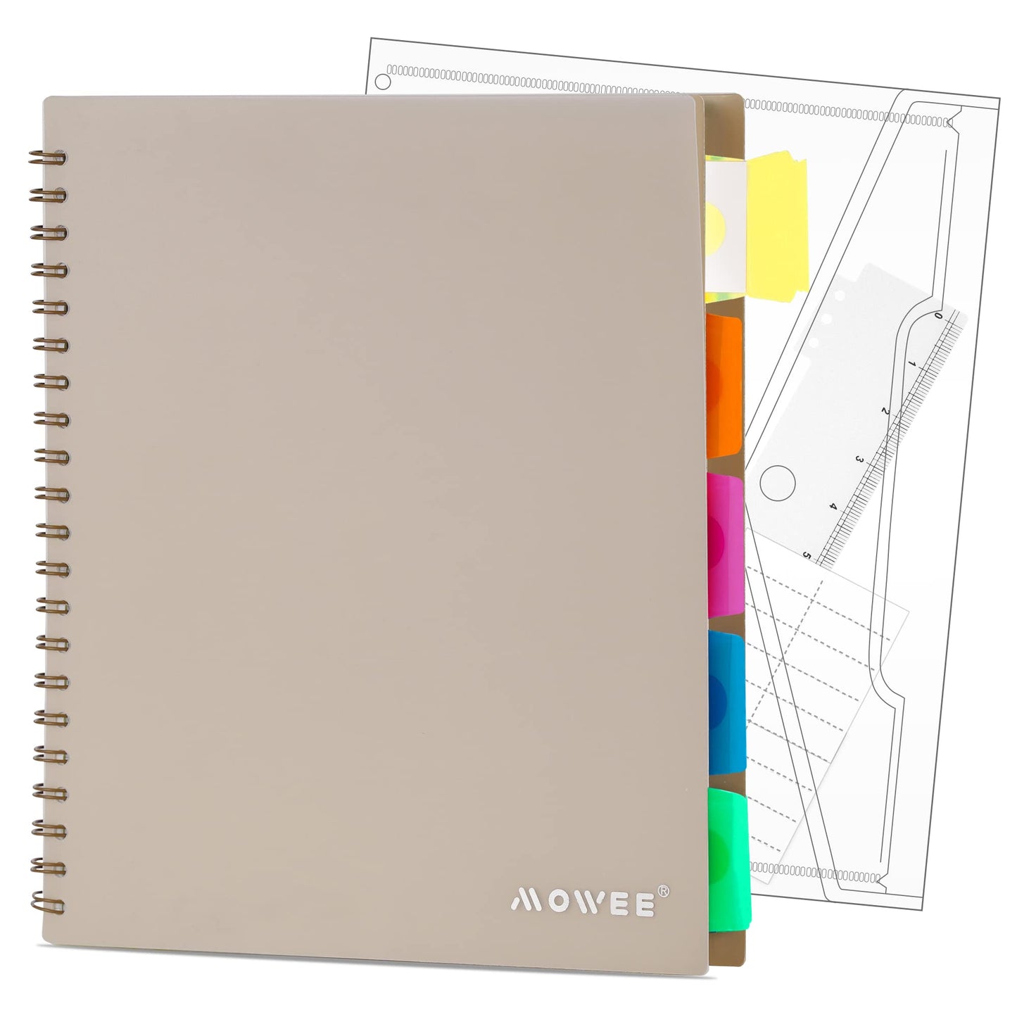 Spiral Notebook - 5 Subject Notebook, College Ruled Notebook With Dividers Pocket, Tabs Label, 11" Ruler, 200 Pages, for Writing Journal, Home & Office, School Supplies, 8.5''x11''Black | 200 Pages, 11" Ruler, 8.5"x11" Black, Pocket Dividers with Tab Labe