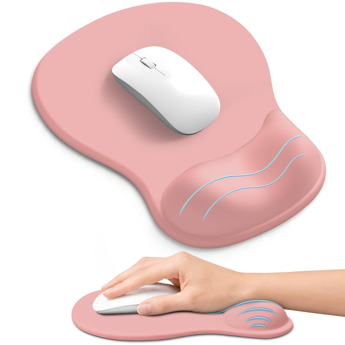 Ergonomic Mouse Pad with Wrist Rest, Gel Wrist Support, Black | 10.2 x 7.6 in Mouse Pad with Smooth Fabric Surface and Non-Slip Rubber Base for Office, Home, Study, and Gaming