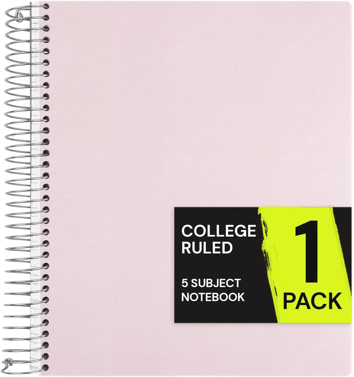 ONAVIA Pink 5 Subject Spiral Notebook College Ruled, 400 Pages | 200 Sheets, 9 x 11 in, 6 Pack Waterproof Plastic Cover, Durable, School Notebooks, Classroom, Teachers