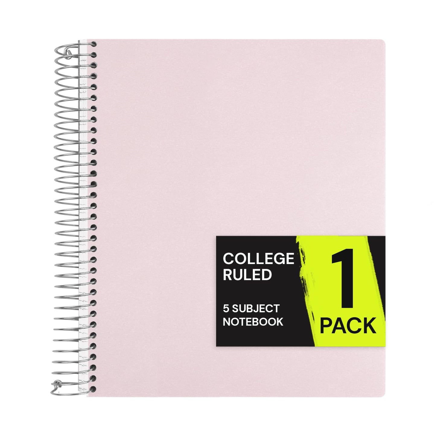 ONAVIA Pink 5 Subject Spiral Notebook College Ruled, 400 Pages | 200 Sheets, 9 x 11 in, 6 Pack Waterproof Plastic Cover, Durable, School Notebooks, Classroom, Teachers