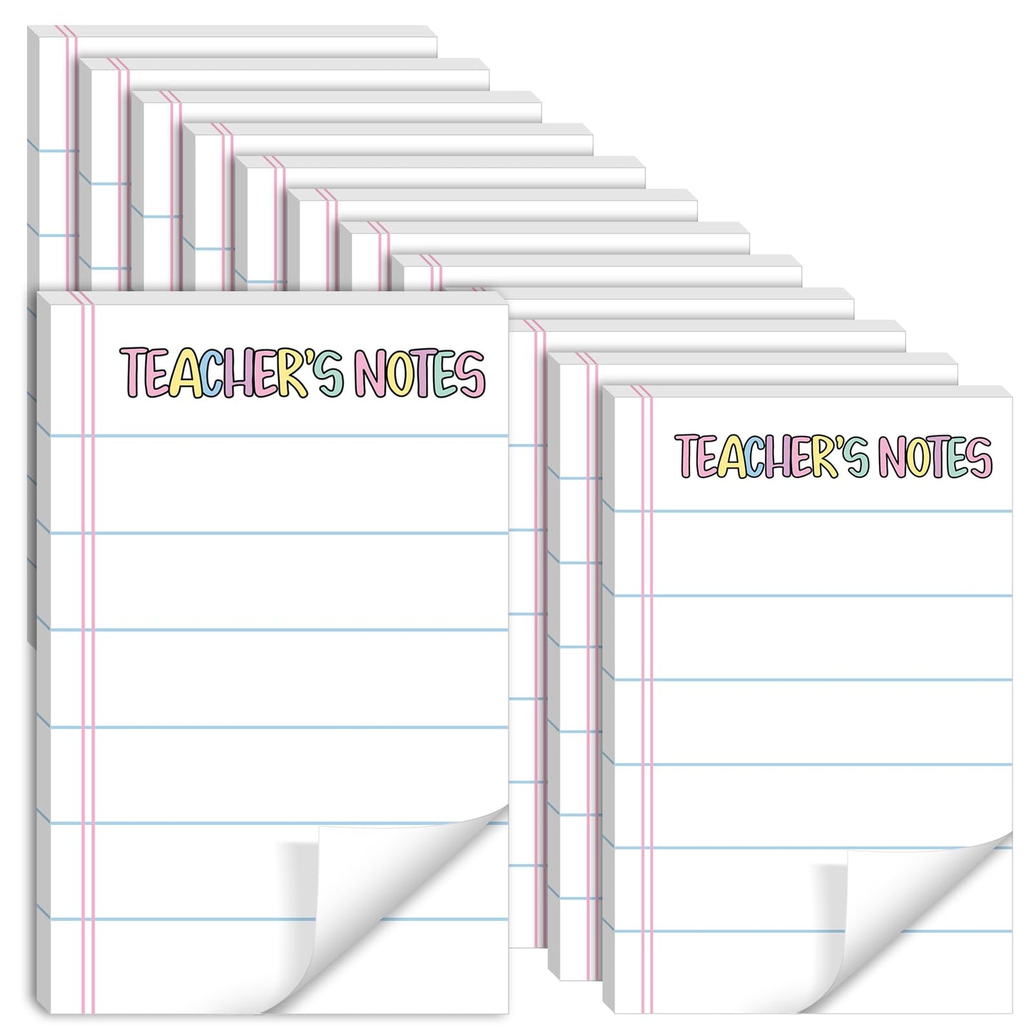 Tinlade 12 Pads Teacher Notepad Back to School Gift,Colorful,Classic | Teacher to Do List Memo Pad Self-stick for Teacher 4" x 6" Sticky Note with Lines Planner Writing Classroom Must Haves