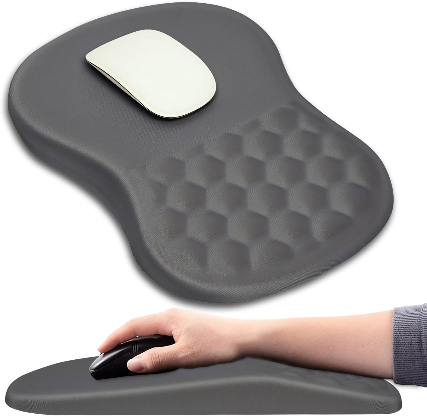 Hokafenle Ergonomic Mouse Pad Wrist Support with Massage Design, Wrist Rest Pain Relief Mousepad with Memory Foam&Non-Slip PU Base, Mouse Pads for Wireless Mouse & Desk (12x8 inch,Black)