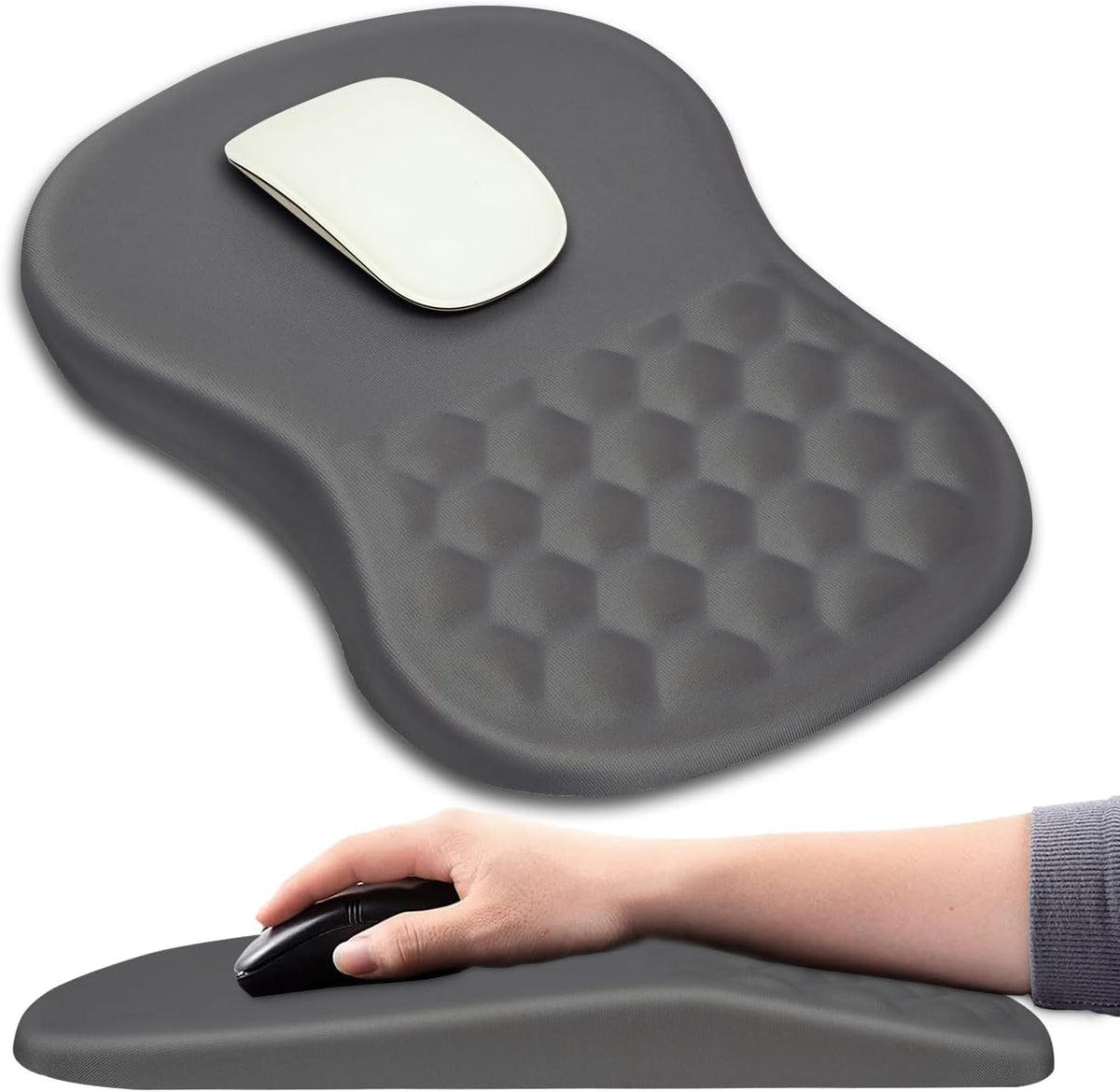 Hokafenle Ergonomic Mouse Pad Wrist Support with Massage Design, Wrist Rest Pain Relief Mousepad with Memory Foam&Non-Slip PU Base, Mouse Pads for Wireless Mouse & Desk (12x8 inch,Black)