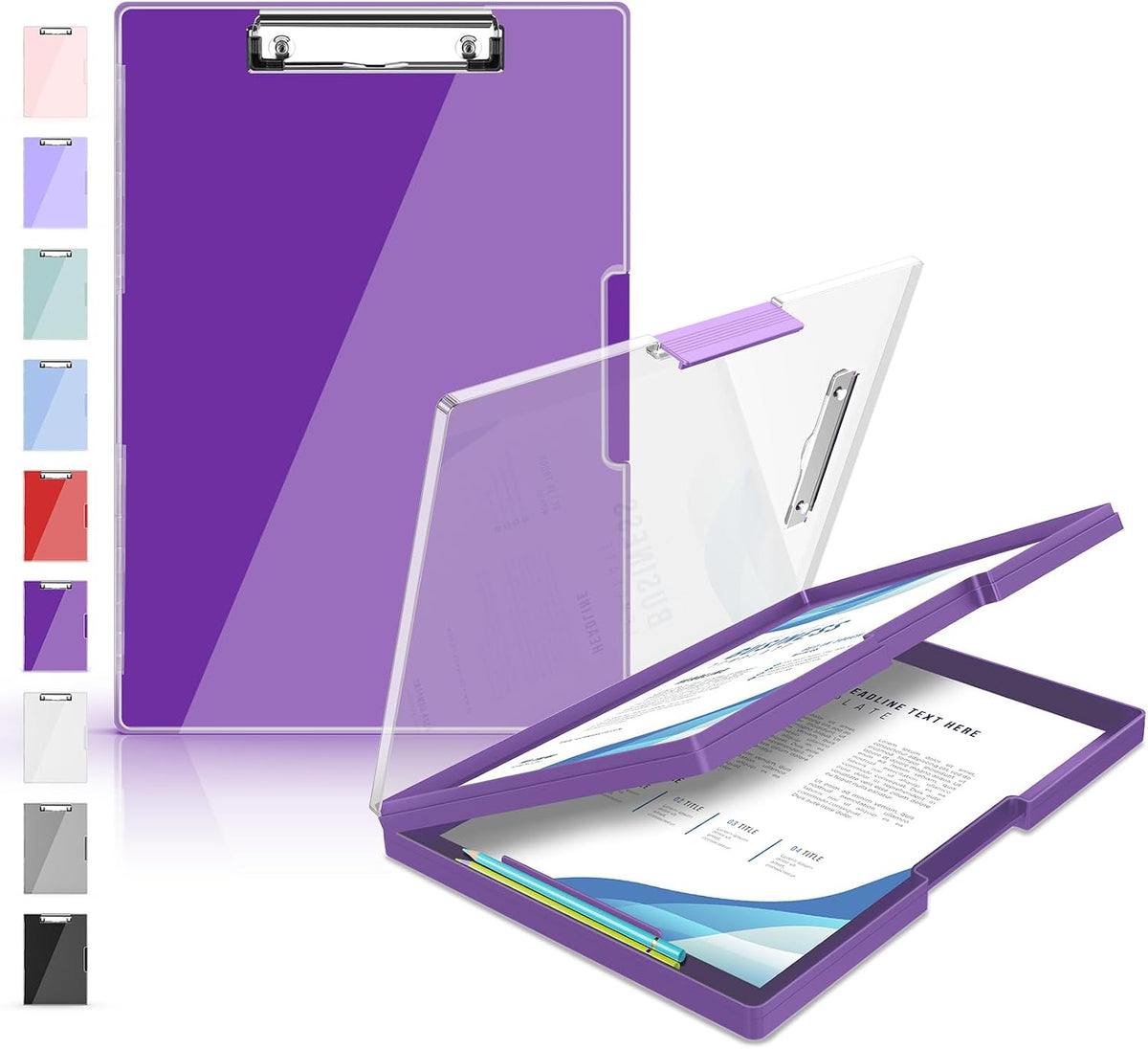 Sooez Nursing Clipboard with Storage, Clear Top Clip Boards 8.5x11, Purple | Heavy Duty Plastic, Dry Erase, High Capacity, Nurse Essentials, Dental Assistant, Teacher & College School Office Supplies