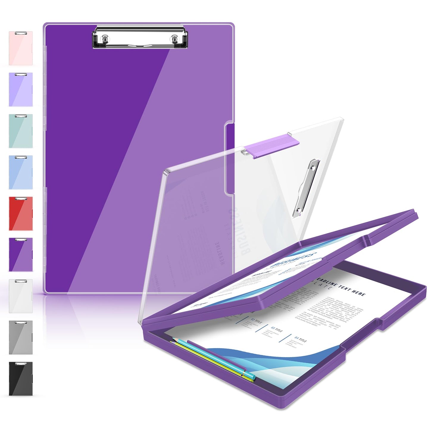 Sooez Nursing Clipboard with Storage, Clear Top Clip Boards 8.5x11, Purple | Heavy Duty Plastic, Dry Erase, High Capacity, Nurse Essentials, Dental Assistant, Teacher & College School Office Supplies