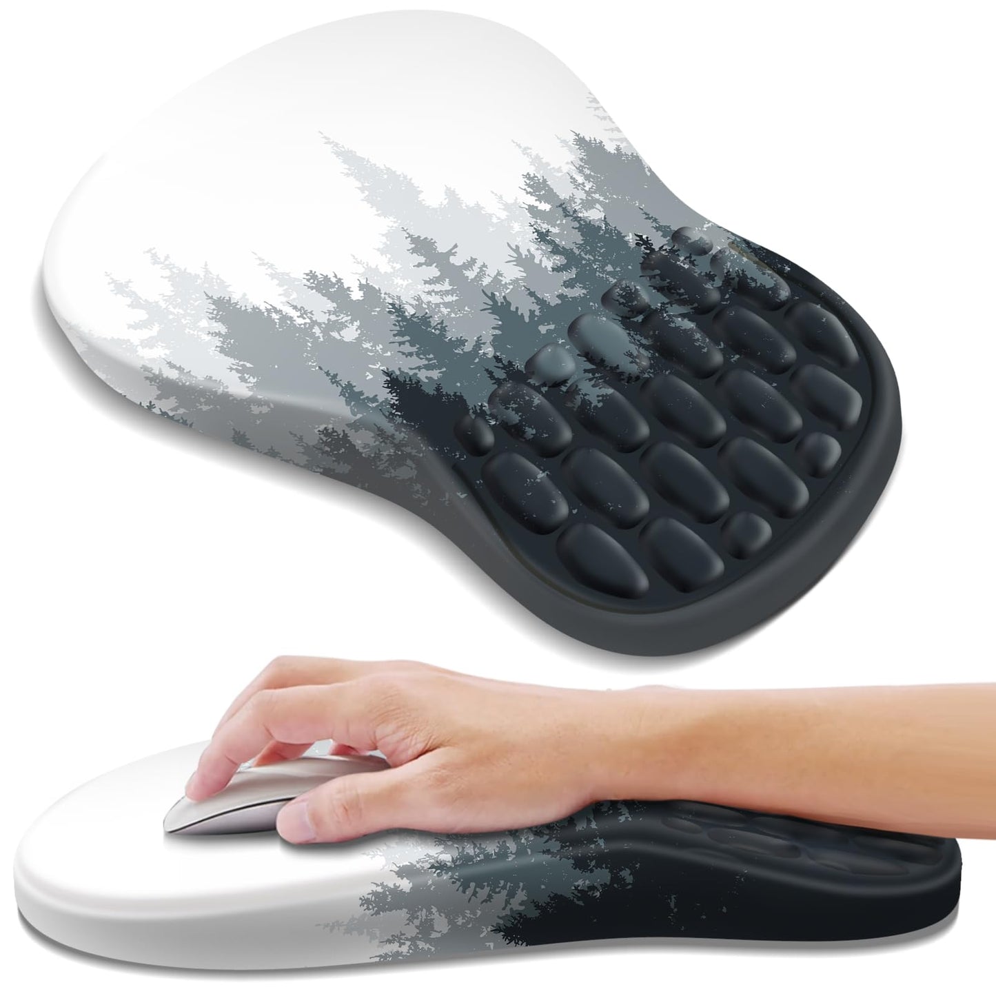 YIWEI Ergonomic Mouse Pad with Wrist Rest for Carpal Tunnel Pain Relief | Memory Foam Wrist Support,Non-Slip Rubber Base, Keyboard Computer Mousepad,Lycra Cloth Surface,Gaming Home Office,Black