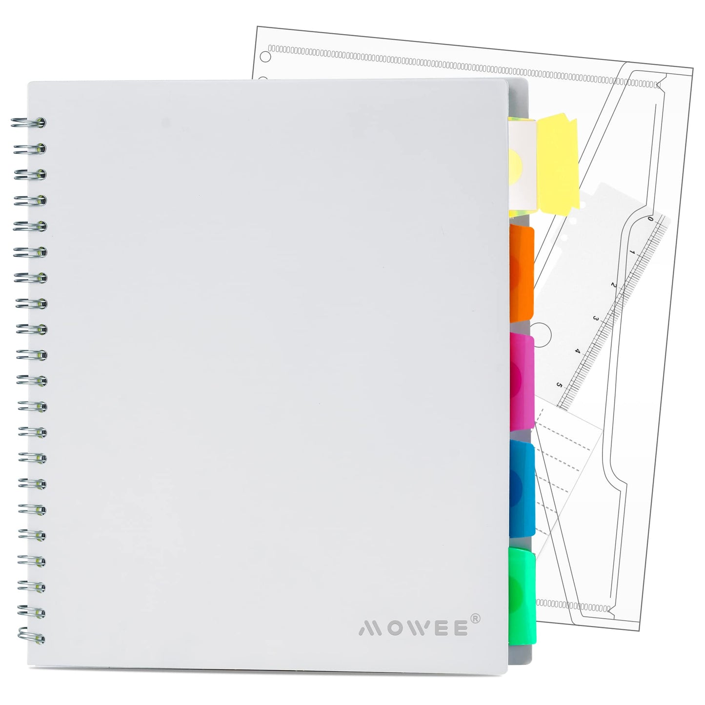 Spiral Notebook - 5 Subject Notebook, College Ruled Notebook With Dividers Pocket, Tabs Label, 11" Ruler, 200 Pages, for Writing Journal, Home & Office, School Supplies, 8.5''x11''Black | 200 Pages, 11" Ruler, 8.5"x11" Black, Pocket Dividers with Tab Labe