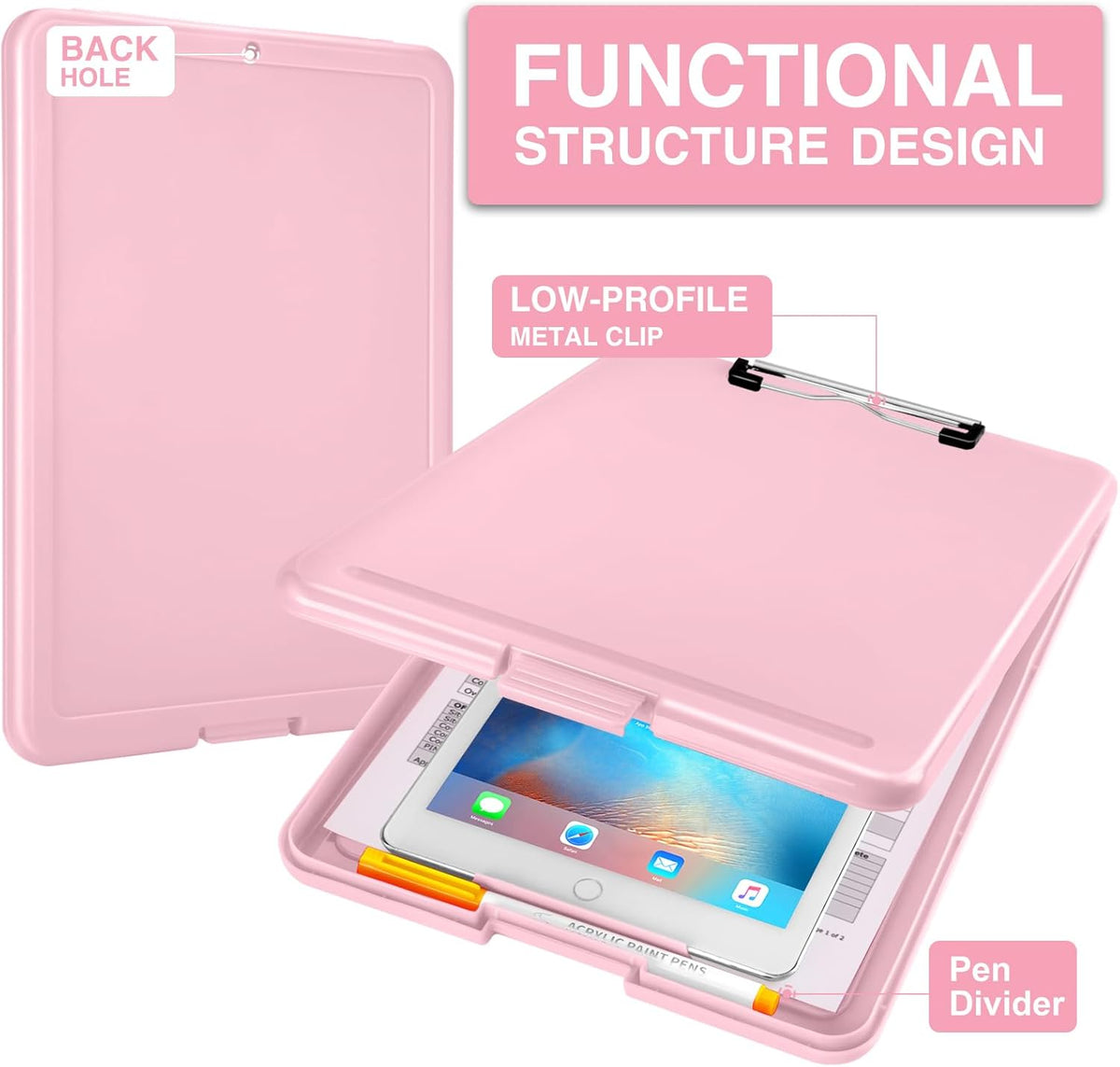 Sooez Clipboard with Storage, Plastic Nursing Clip Board, 8.5" x 11", Work | Sturdy Clipboards Foldable, Cute Hanging Clip Board Case, Teacher, Classroom Must Haves, Office School Supplies, Women & Men