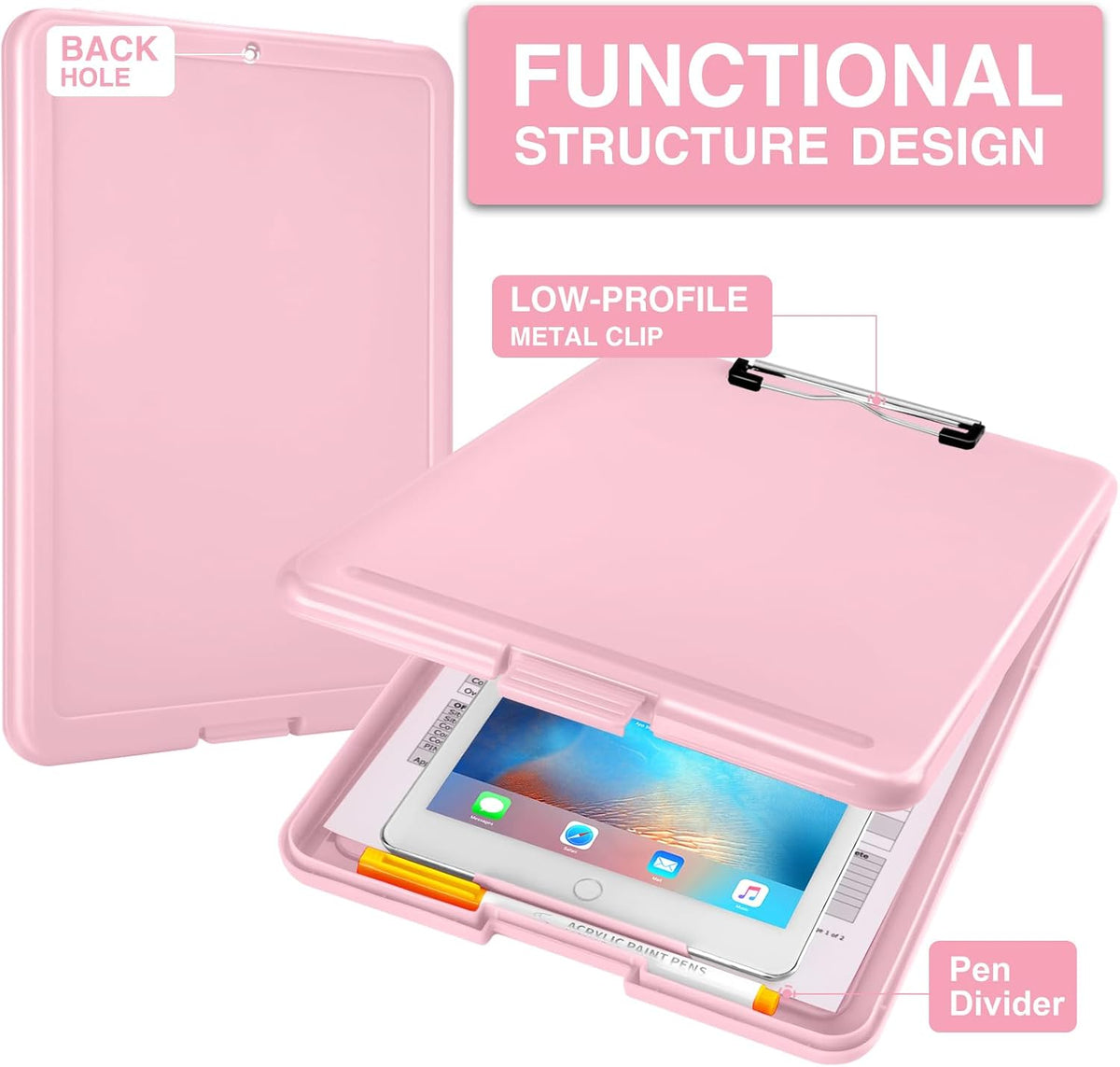 Sooez Clipboard with Storage, Plastic Nursing Clip Board, 8.5" x 11", Work | Sturdy Clipboards Foldable, Cute Hanging Clip Board Case, Teacher, Classroom Must Haves, Office School Supplies, Women & Men