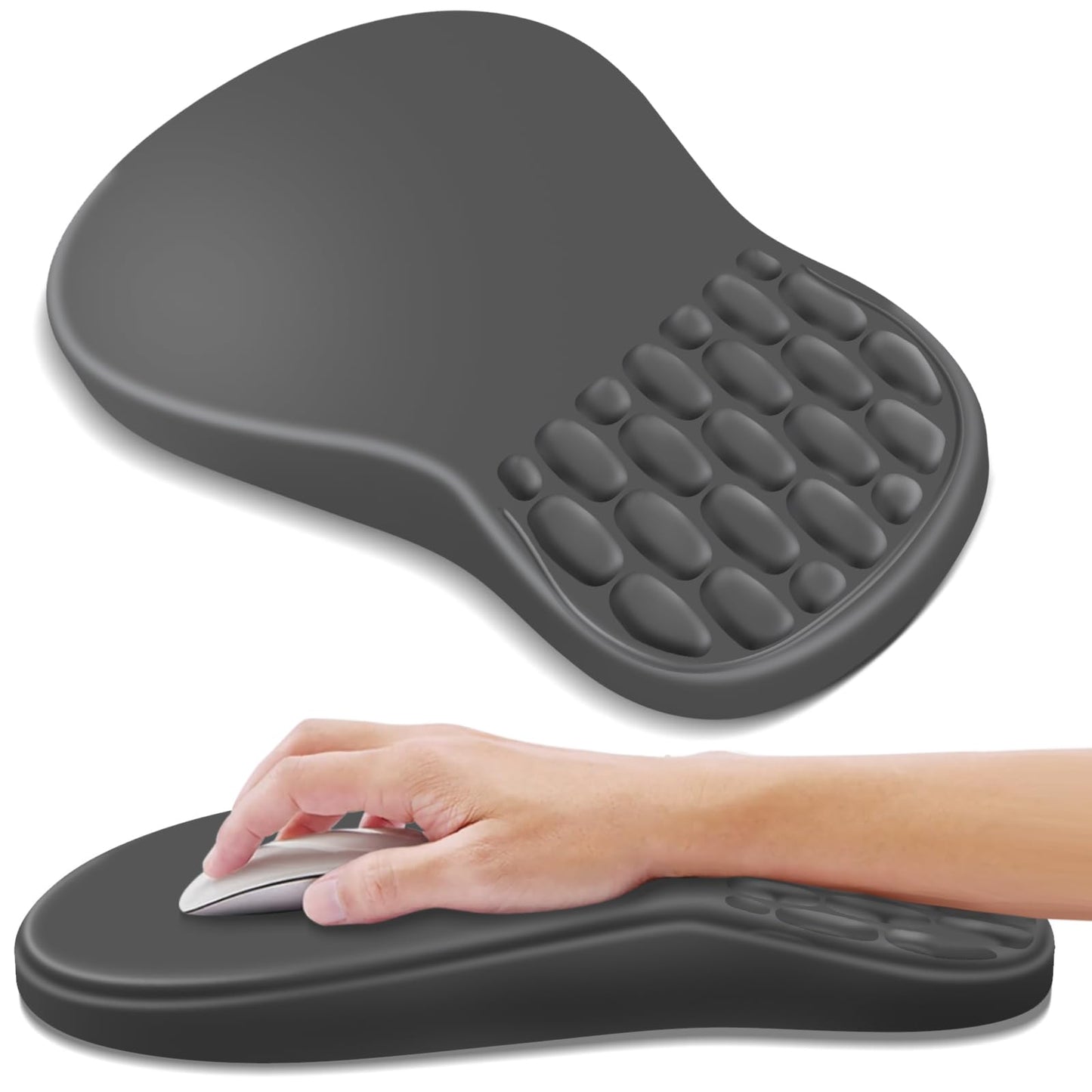YIWEI Ergonomic Mouse Pad with Wrist Rest for Carpal Tunnel Pain Relief | Memory Foam Wrist Support,Non-Slip Rubber Base, Keyboard Computer Mousepad,Lycra Cloth Surface,Gaming Home Office,Black