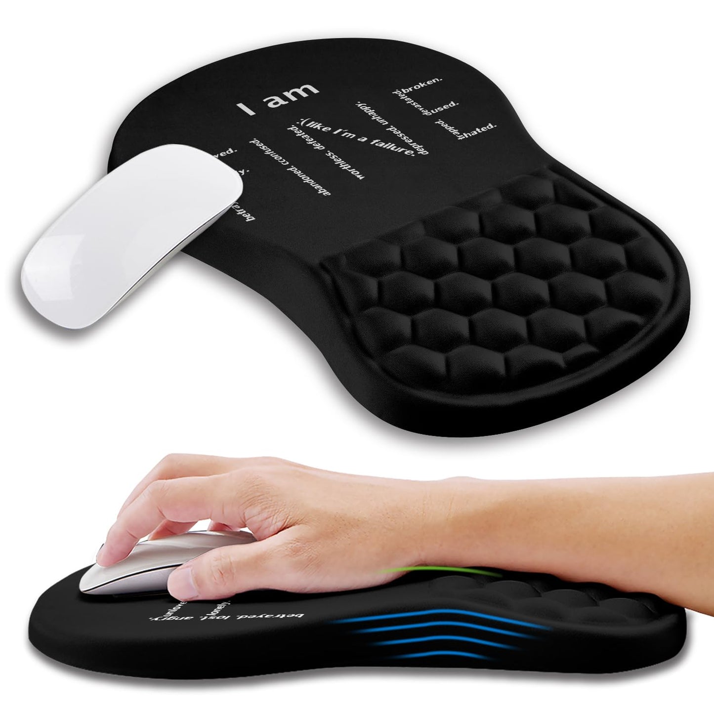 Ergonomic Mouse Pad Wrist Support with Memory Foam Massage Bulge, Carpal Tunnel Pain Relief Mousepad Wrist Rest for Mouse(12x8 inch, Black)