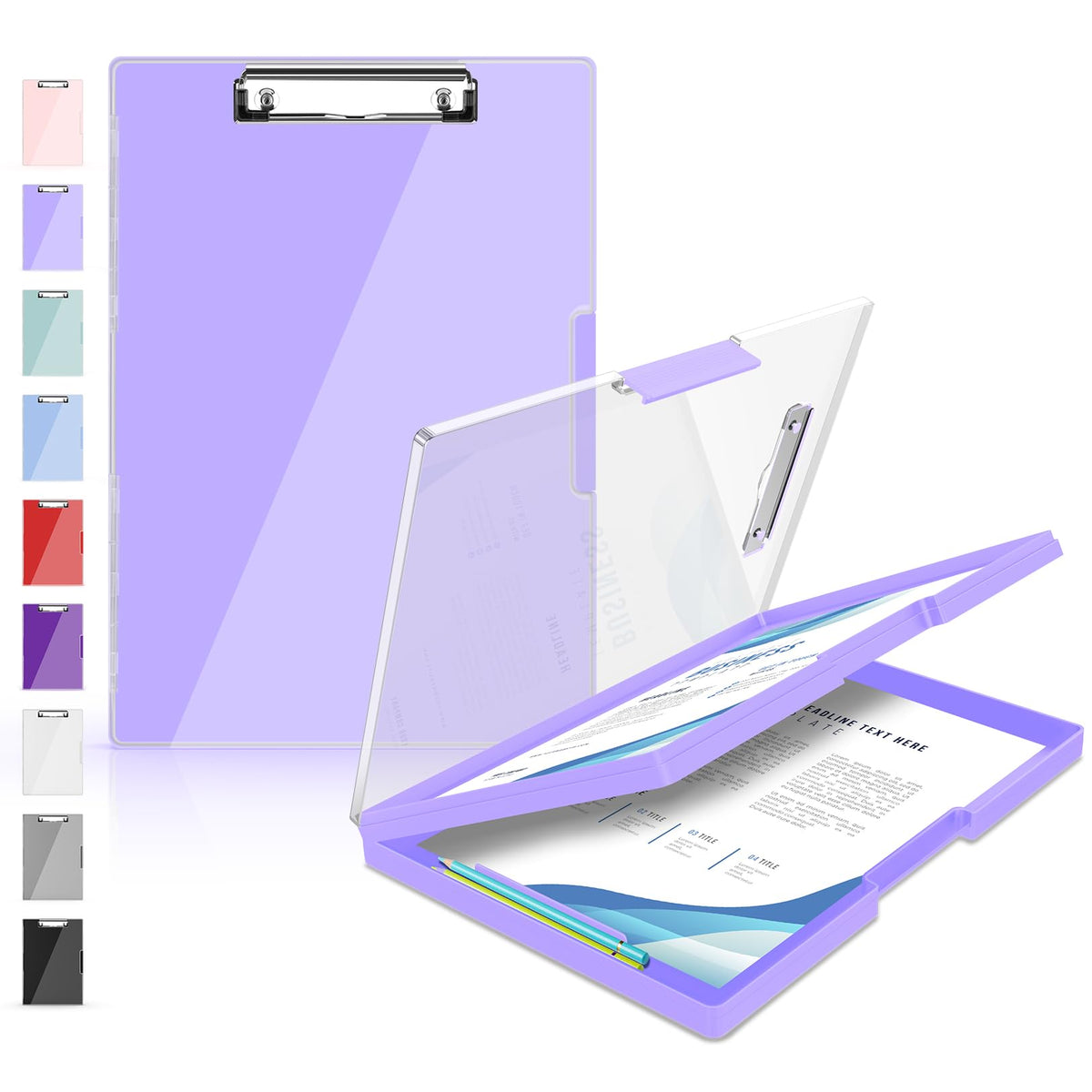 Sooez Nursing Clipboard with Storage, Clear Top Clip Boards 8.5x11, Purple | Heavy Duty Plastic, Dry Erase, High Capacity, Nurse Essentials, Dental Assistant, Teacher & College School Office Supplies
