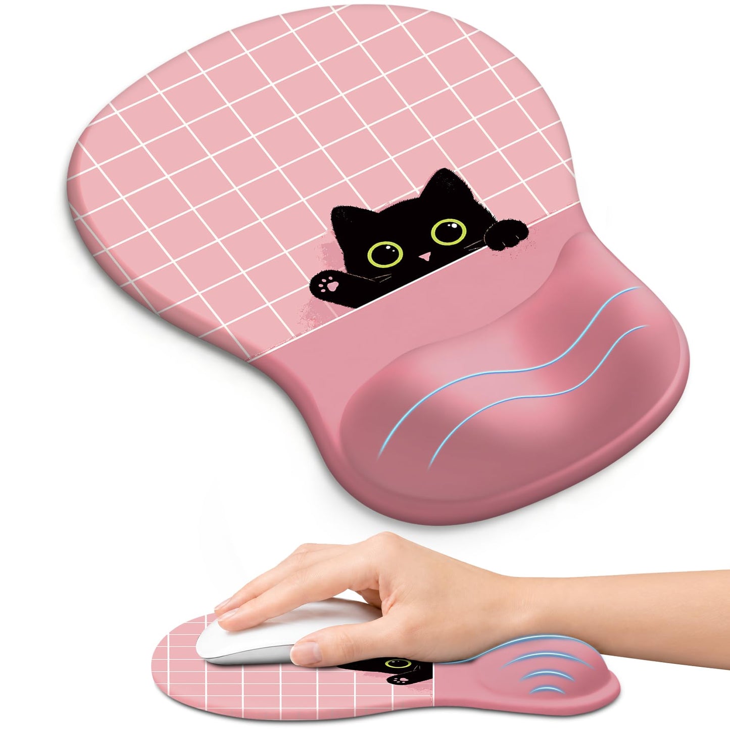 Ergonomic Mouse Pad with Wrist Rest, Gel Wrist Support, Black | 10.2 x 7.6 in Mouse Pad with Smooth Fabric Surface and Non-Slip Rubber Base for Office, Home, Study, and Gaming